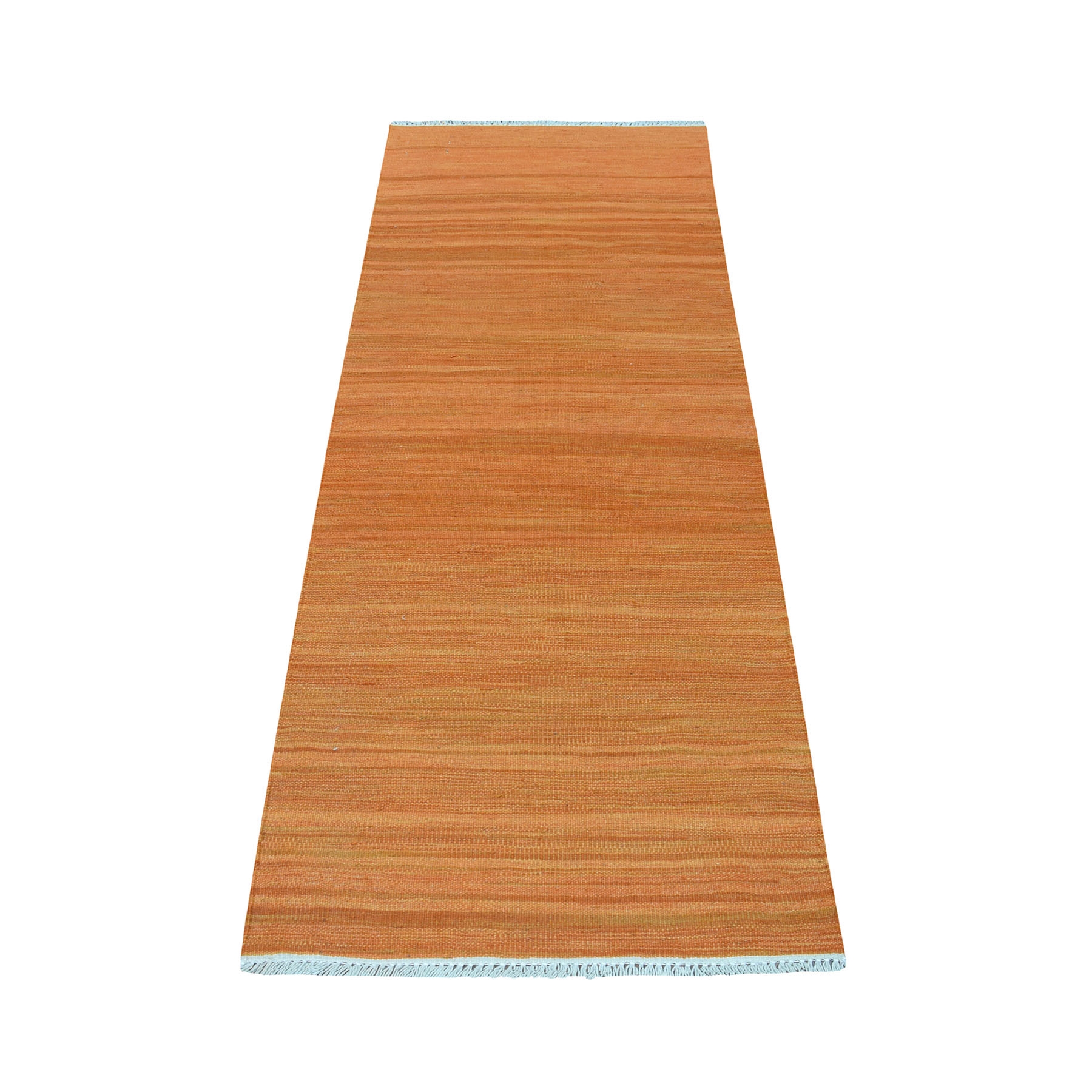 2'4"X6'5" Orange Shades Flat Weave Kilim Pure Wool Hand Woven Runner Oriental Rug moaec8d0