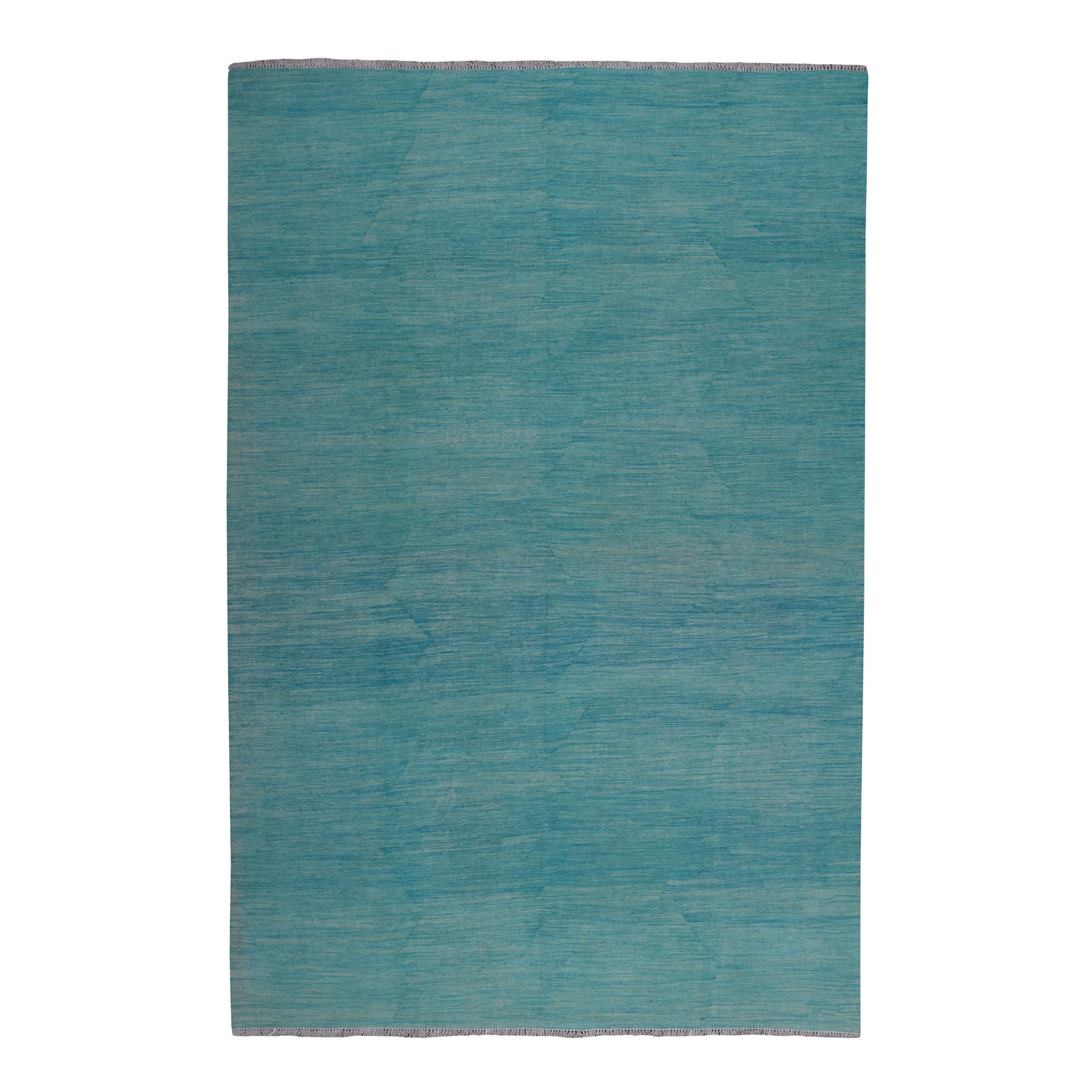 6'6"X9'9" Aqua Marine Shades Flat Weave Kilim Pure Wool Hand Woven Oriental Rug moaec8dd