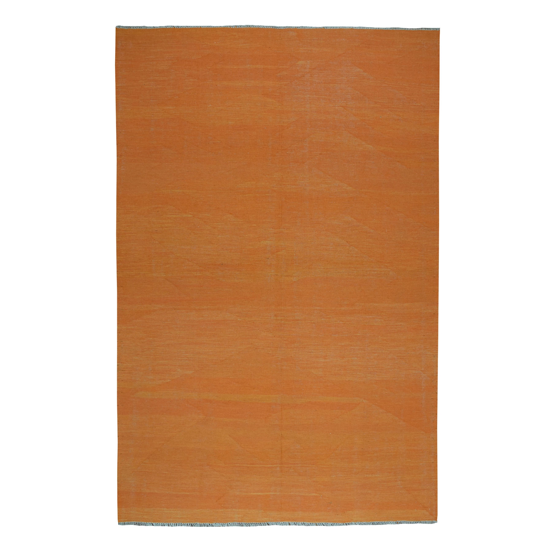 6'4"X9'9" Orange Shades Flat Weave Kilim Pure Wool Hand Woven Oriental Rug moaec8d7