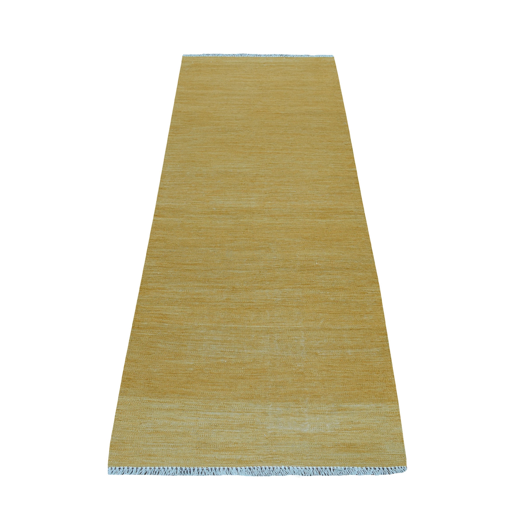 2'6"X6'8" Gold Shades Flat Weave Kilim Pure Wool Hand Woven Runner Oriental Rug moaec867