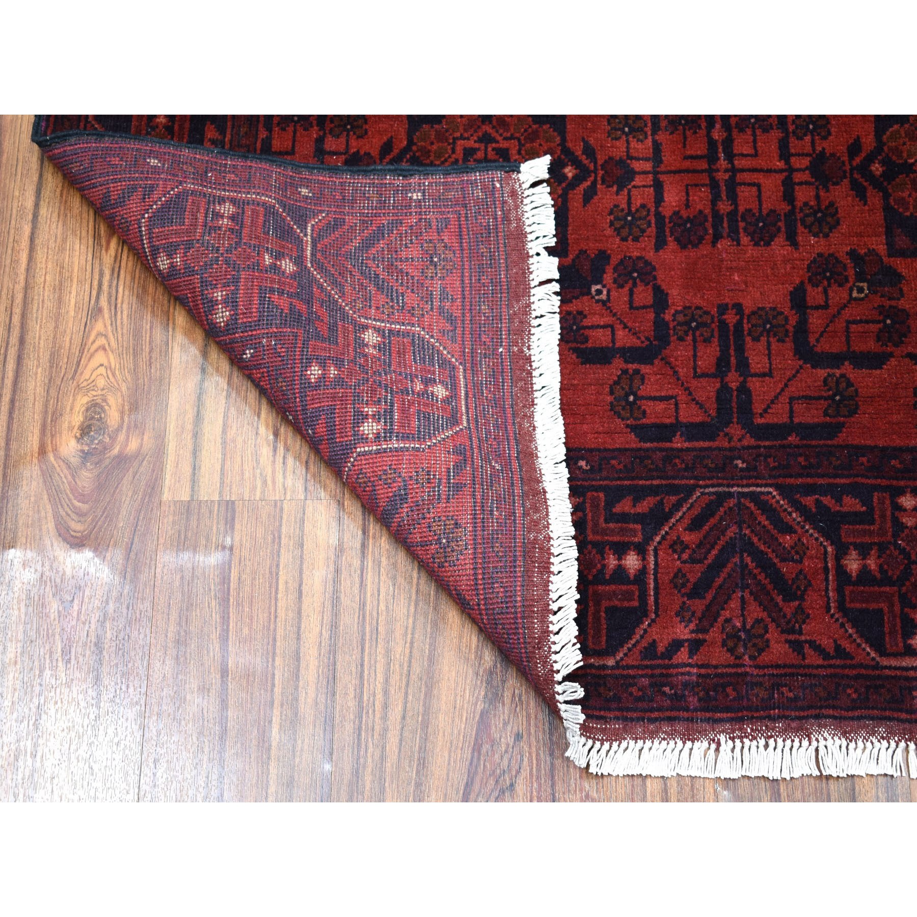 4-2 x6-7  Deep and Saturated Red Geometric Design Afghan Andkhoy Pure Wool Hand Knotted Oriental Rug 
