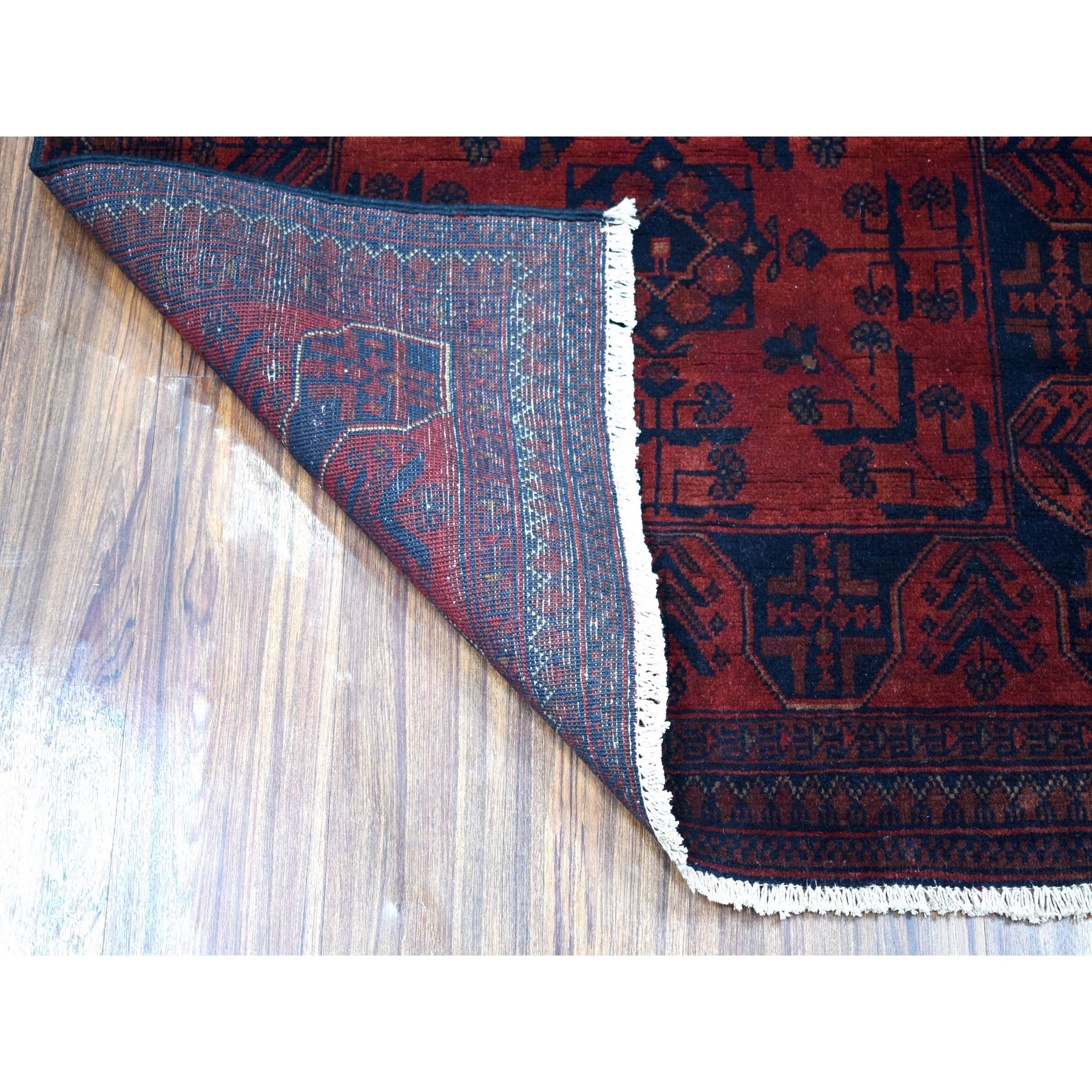 3-3 x5-1  Deep and Saturated Red Geometric Design Afghan Andkhoy Pure Wool Hand-Knotted Oriental Rug 
