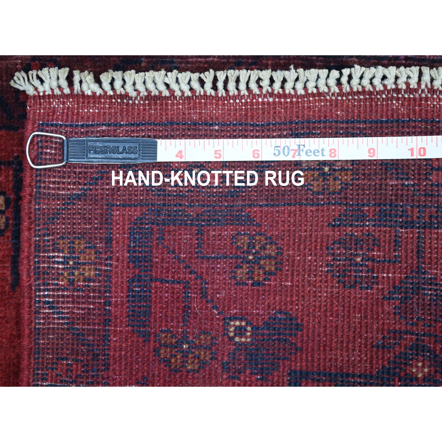 1-9 x3- Deep and Saturated Red Geometric Design Afghan Andkhoy Pure Wool Hand-Knotted Oriental Rug 