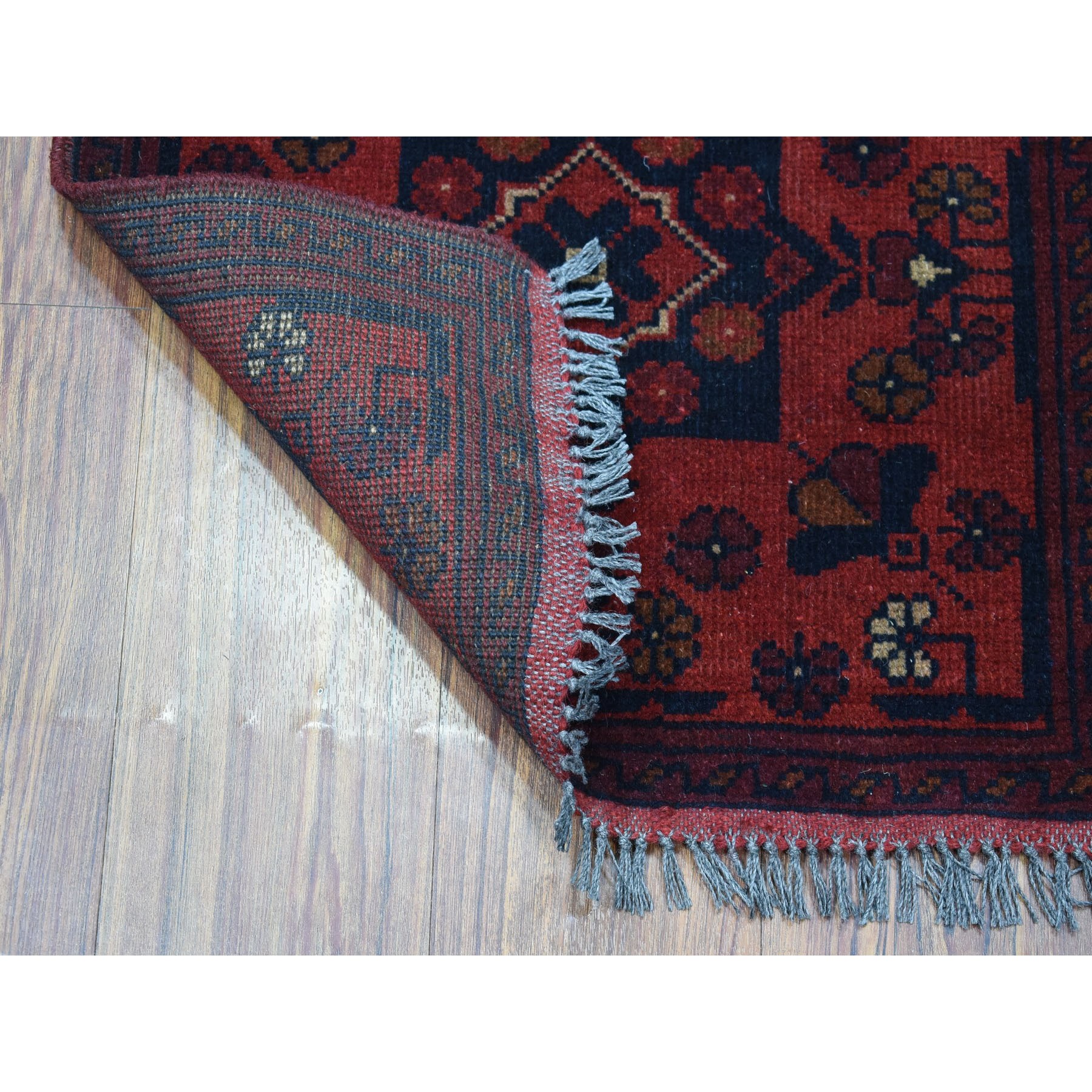 1-9 x3-2  Deep and Saturated Red Geometric Design Afghan Andkhoy Pure Wool Hand-Knotted Oriental Rug 