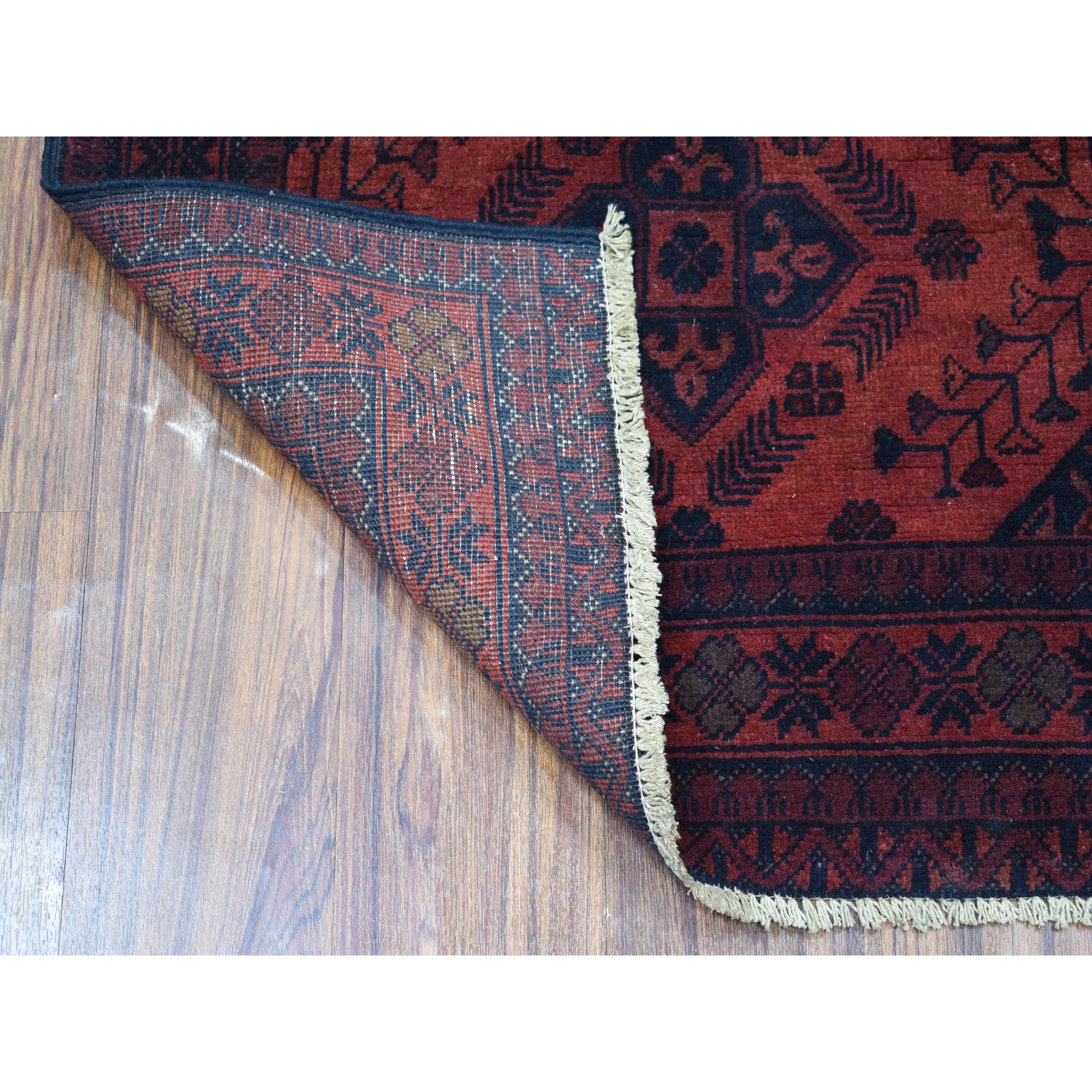 2-7 x6-1  Deep and Saturated Red Geometric Afghan Andkhoy Runner Pure Wool Hand Knotted Oriental Rug 