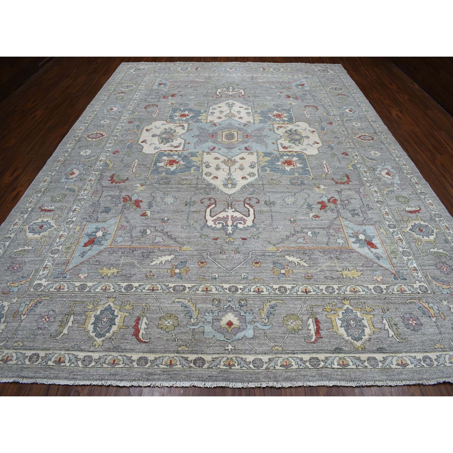 10-1 x13-10  Gray Peshawar With Heriz Design Pop OF Color Hand Knotted Oriental Rug 