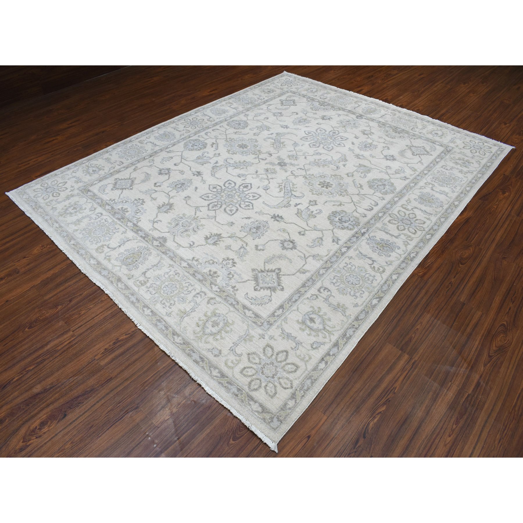 7-10 x9-8  White Wash Peshawar Pure Wool Hand Knotted Oriental Rug 