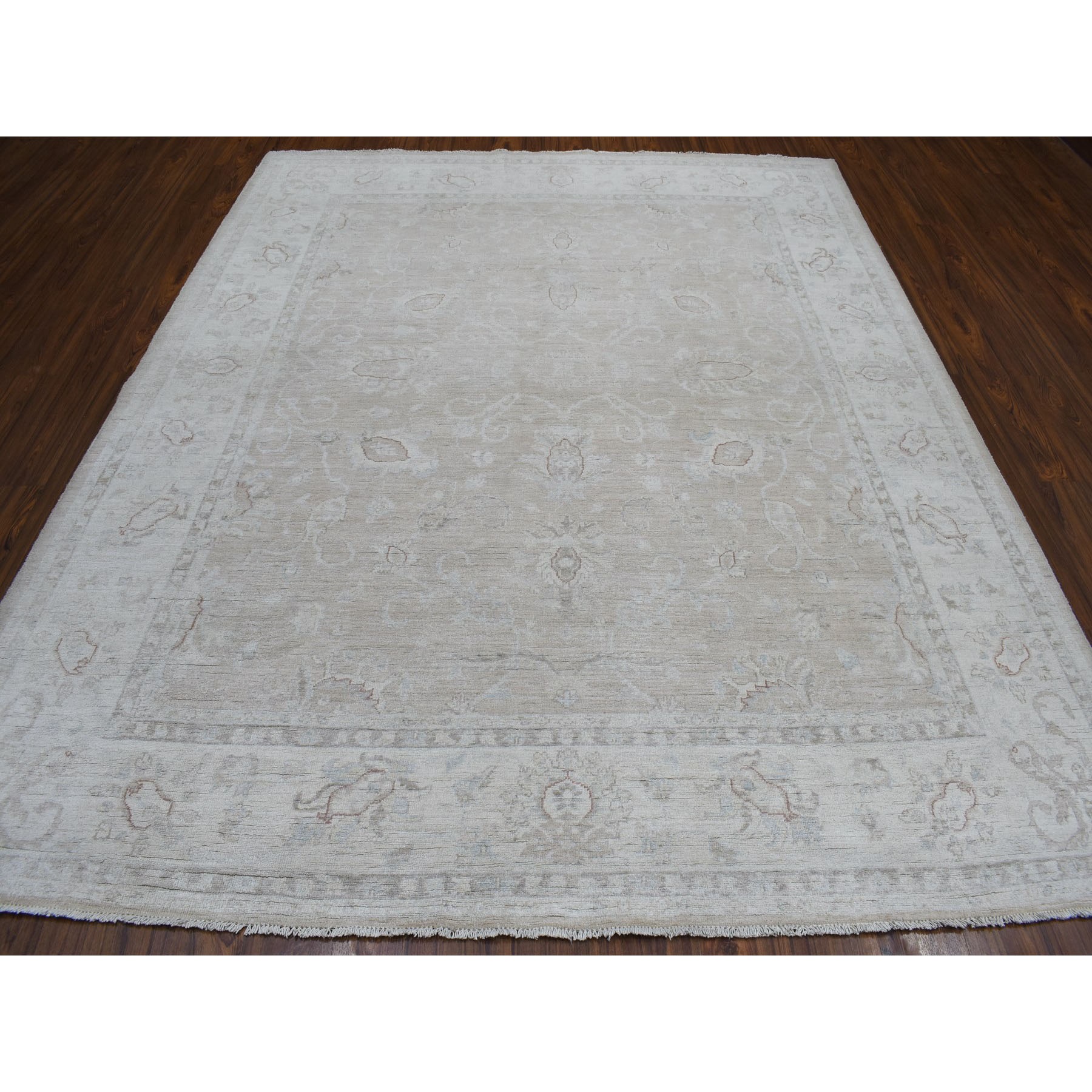 8-x9-7  White Wash Peshawar Pure Wool Hand Knotted Oriental Rug 