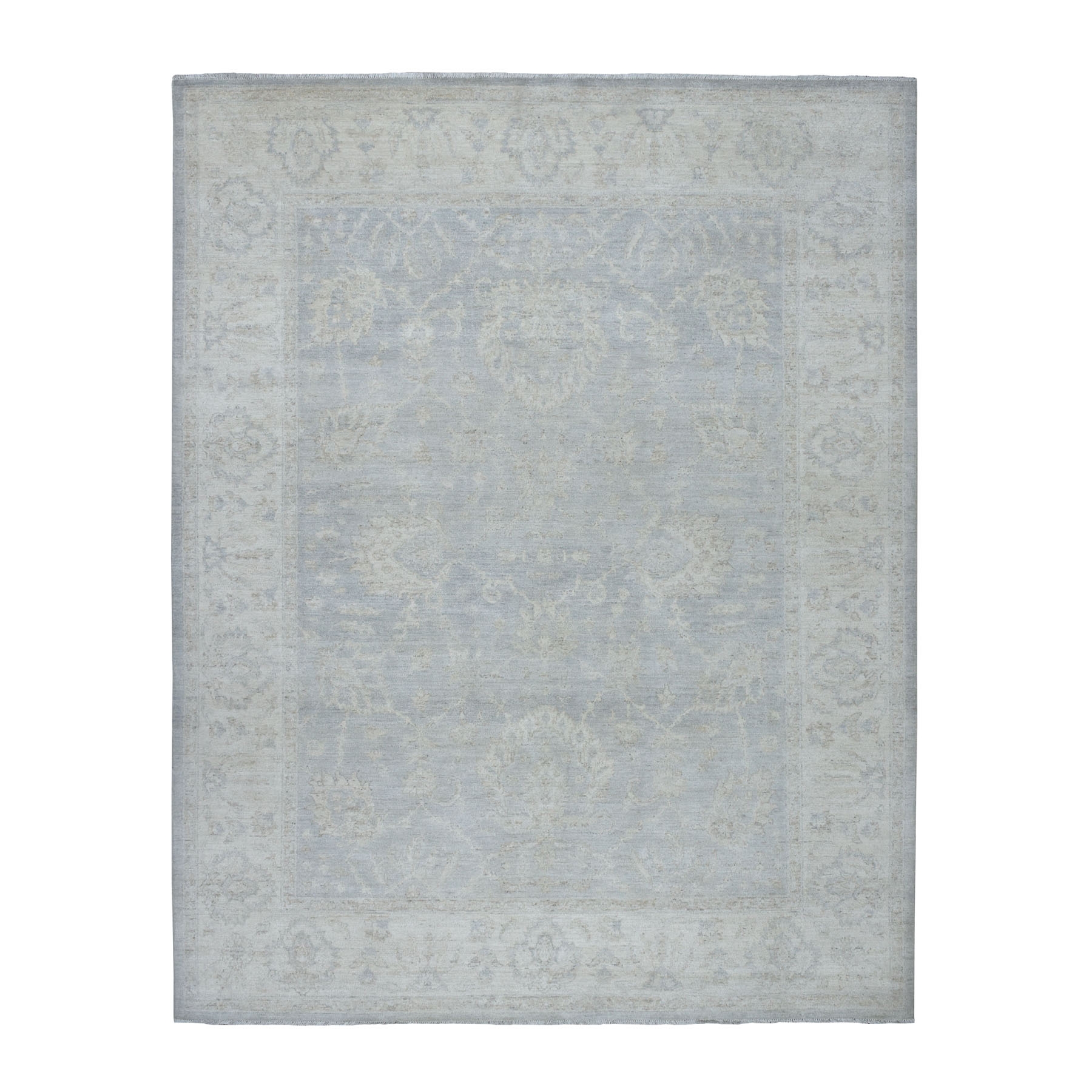 7'9"X9'9" White Wash Peshawar Pure Wool Hand Knotted Oriental Rug moaec9eb