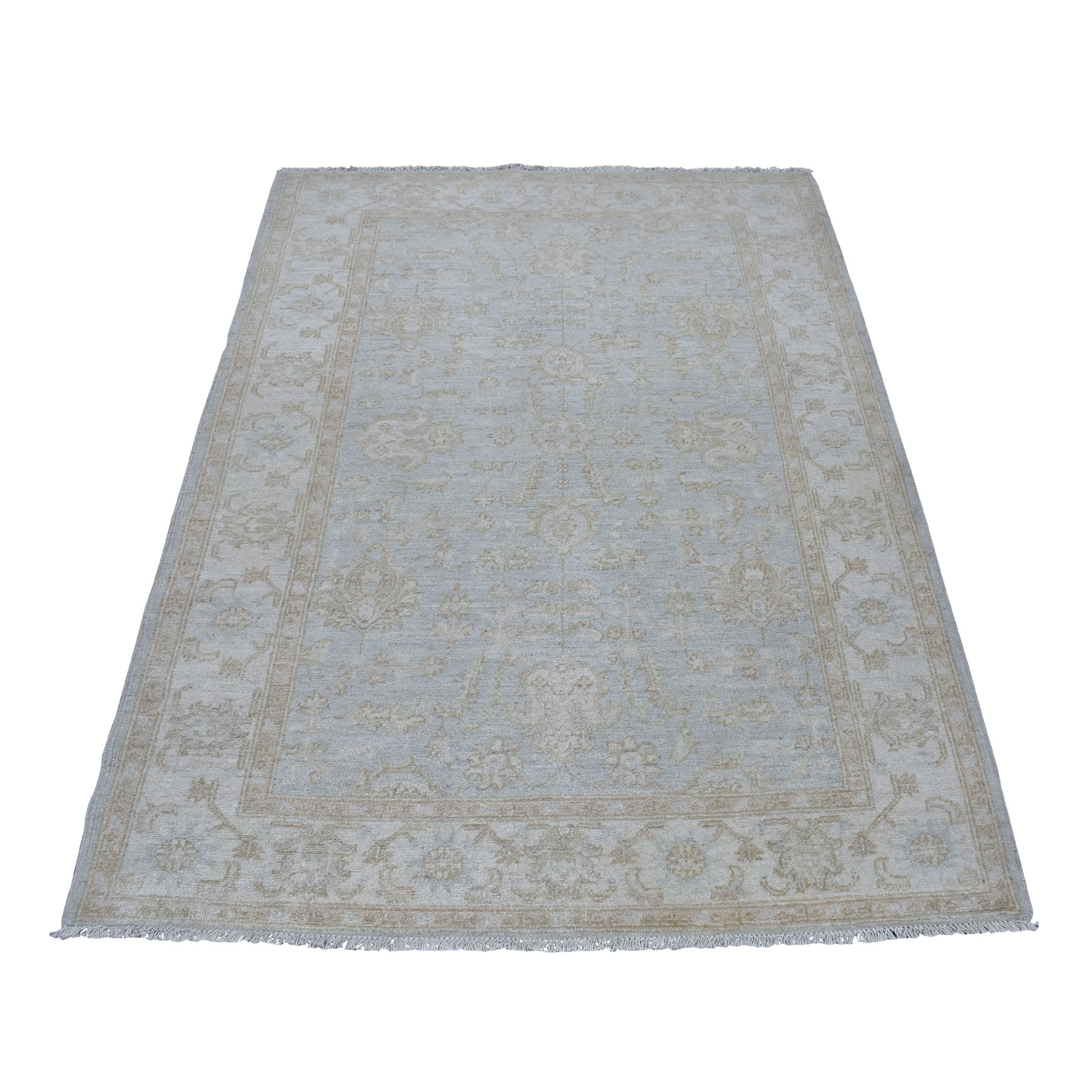 4'2"X6' White Wash Peshawar Mahal Design Pure Wool Hand Knotted Oriental Rug moaec9e8