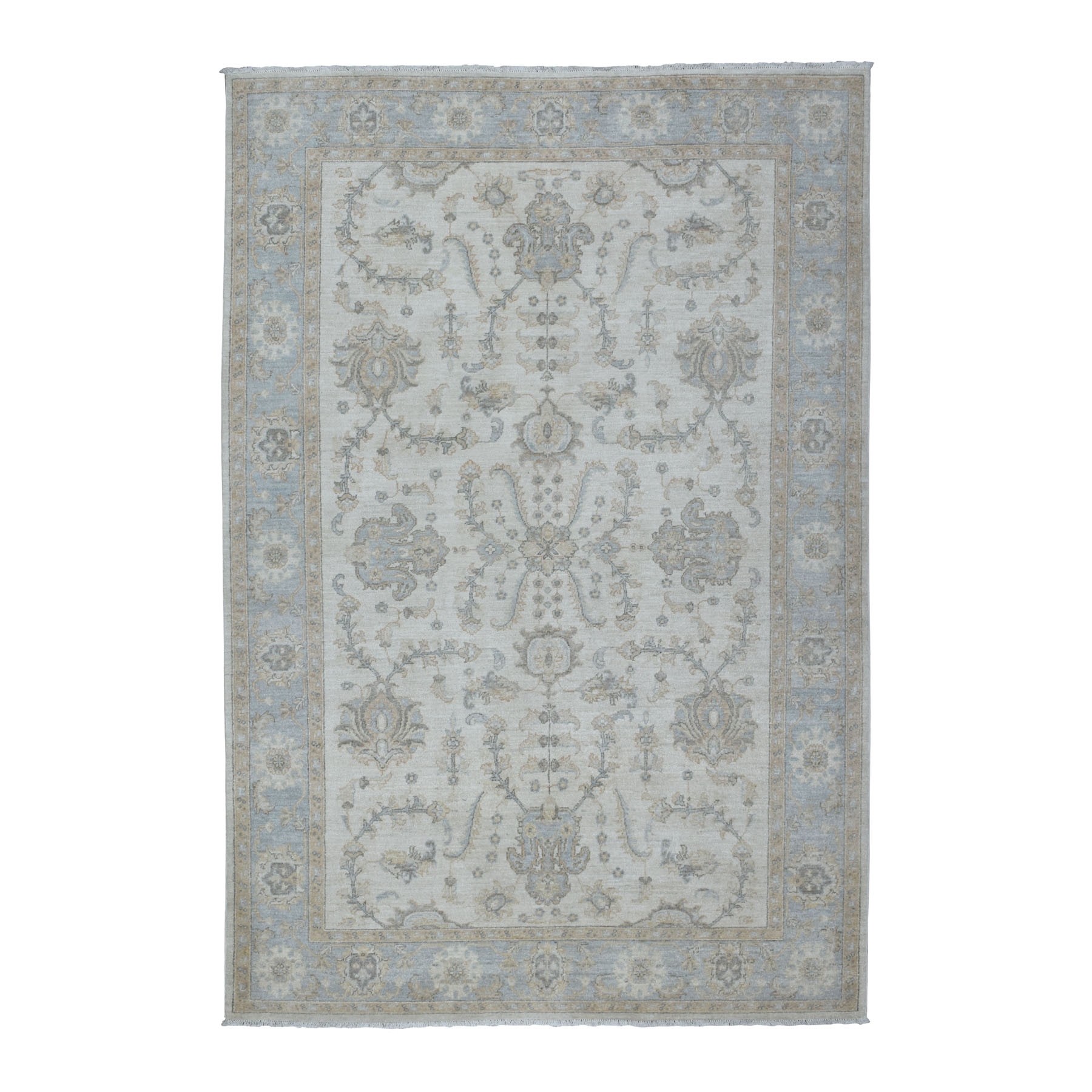 6-x8-9  White Wash Peshawar Pure Wool Hand Knotted Oriental Rug 