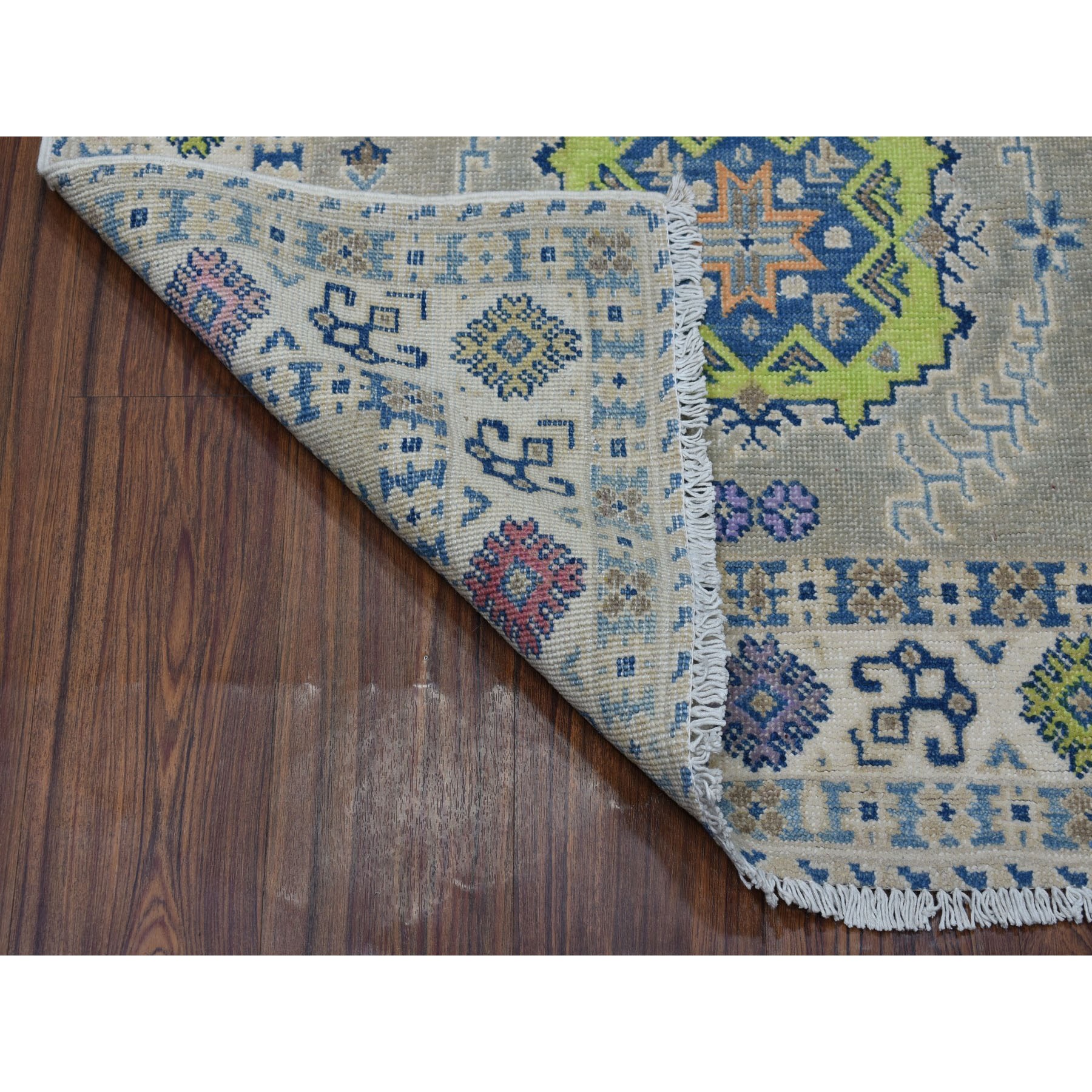 3-4 x4-8  Colorful Gray Fusion Kazak Pure Wool Geometric Design Hand Knotted Oriental Rug 