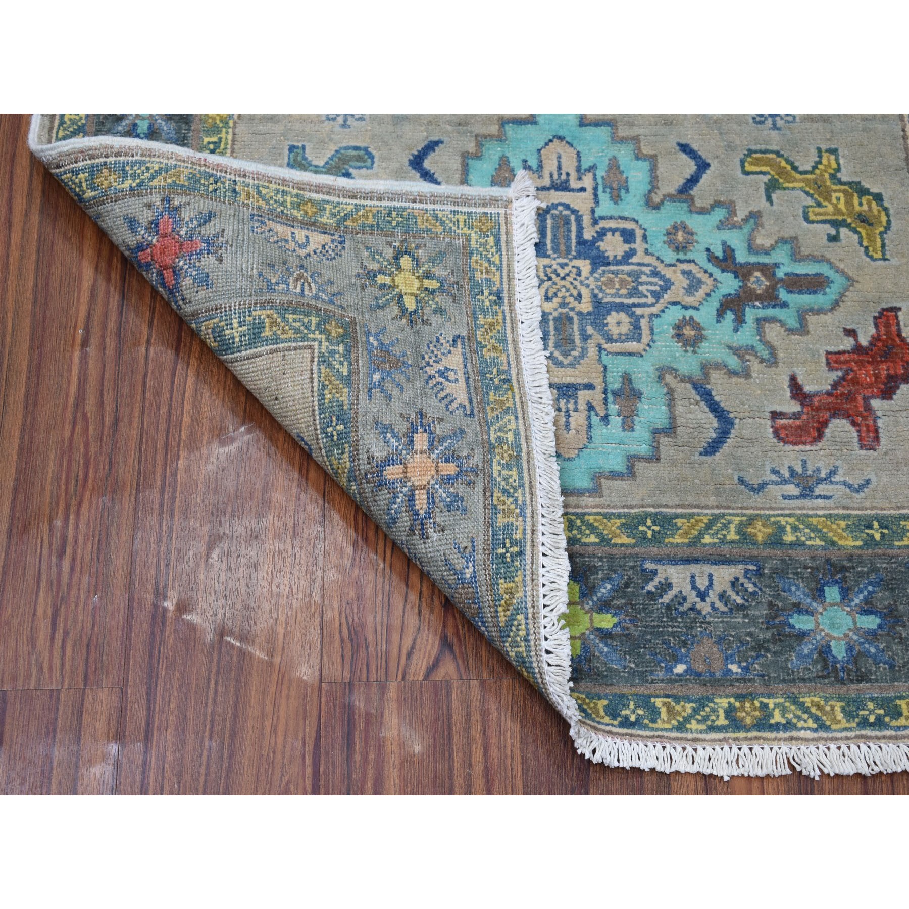 3-3 x4-10  Colorful Gray Fusion Kazak Pure Wool Geometric Design Hand Knotted Oriental Rug 