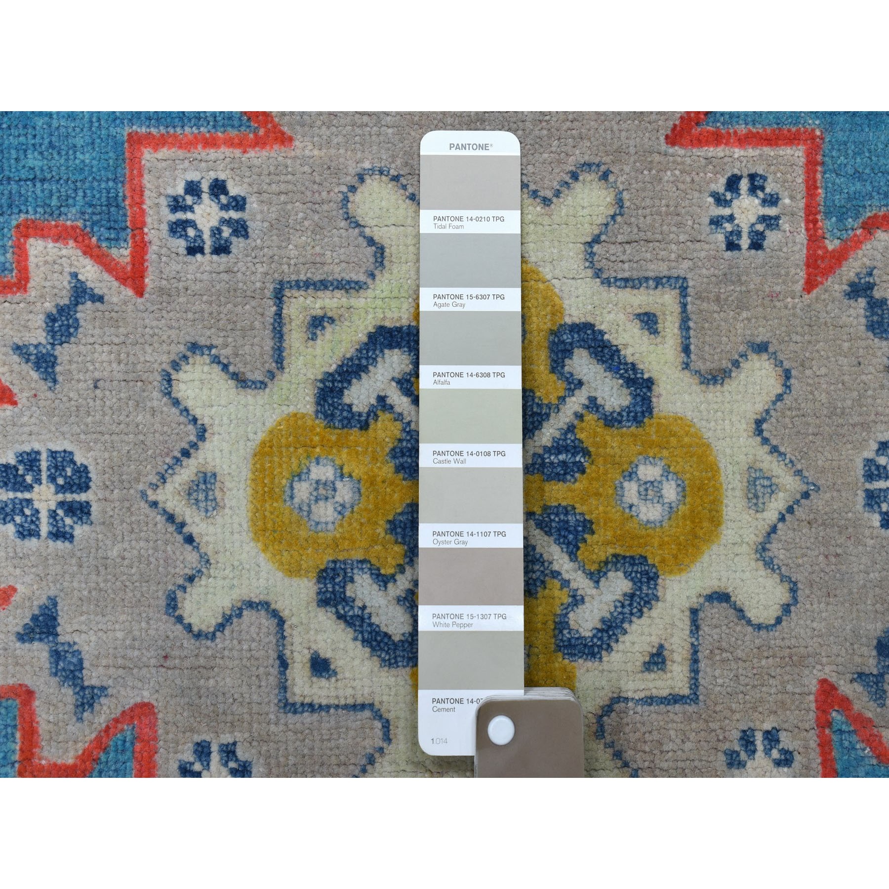 3-x4-8  Colorful Blue Fusion Kazak Pure Wool Geometric Design Hand Knotted Oriental Rug 