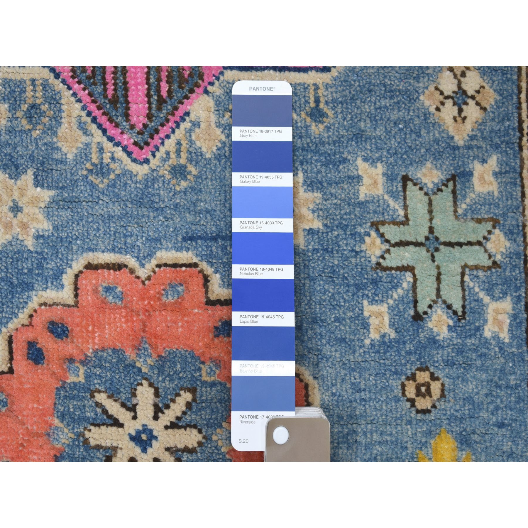 3-2 x4-10  Colorful Blue Fusion Kazak Pure Wool Geometric Design Hand Knotted Oriental Rug 
