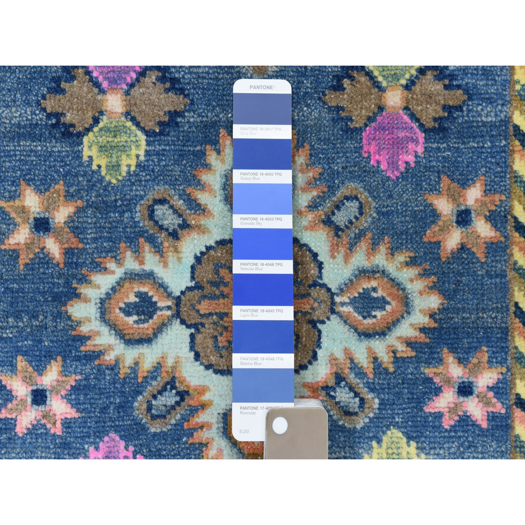 2-1 x2-10  Colorful Blue Fusion Kazak Pure Wool Geometric Design Hand Knotted Oriental Rug 