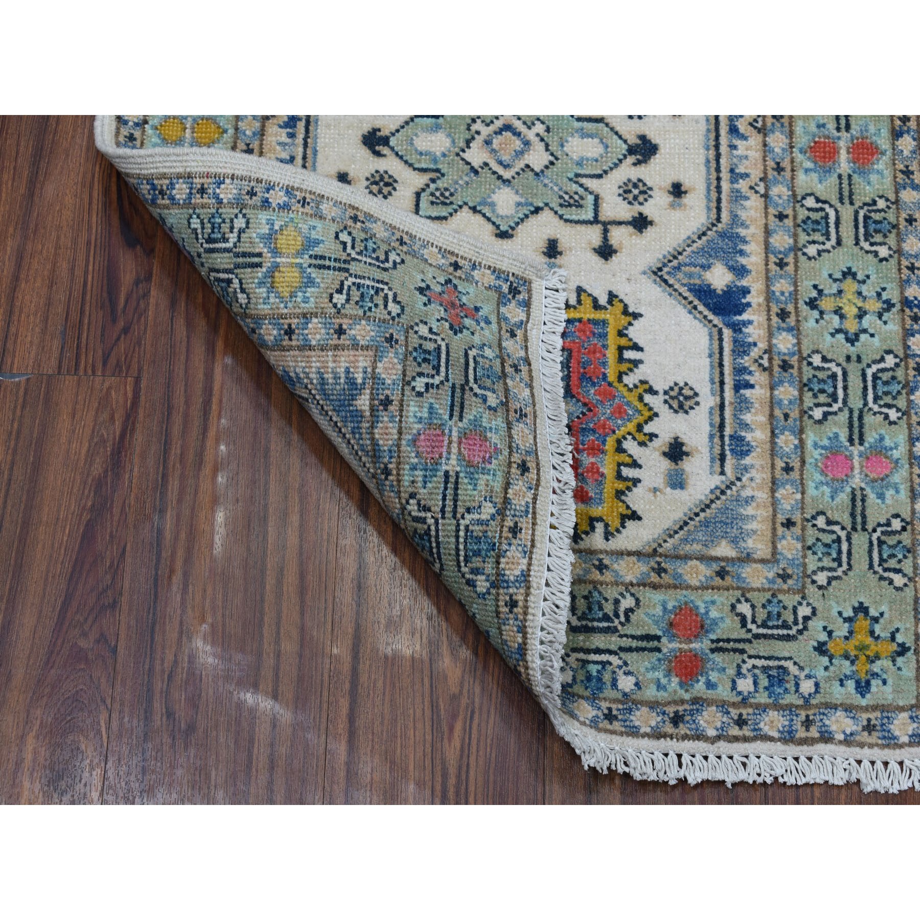 2-2 x3- Colorful Gray Fusion Kazak Pure Wool Geometric Design Hand Knotted Oriental Rug 