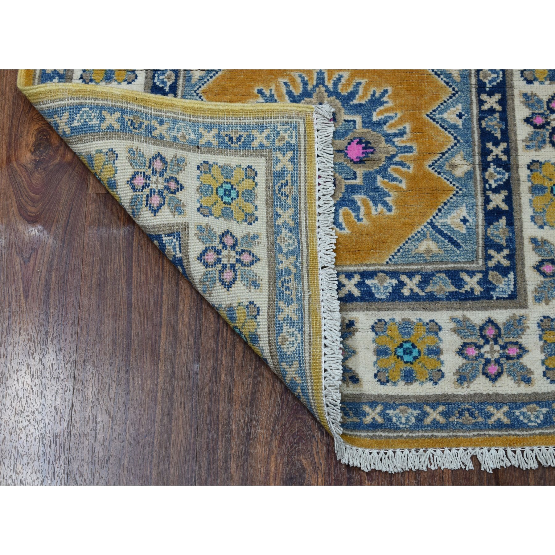 2-9 x6-2   Colorful Yellow Fusion Kazak Pure Wool Runner Geometric Design Hand Knotted Oriental Rug 