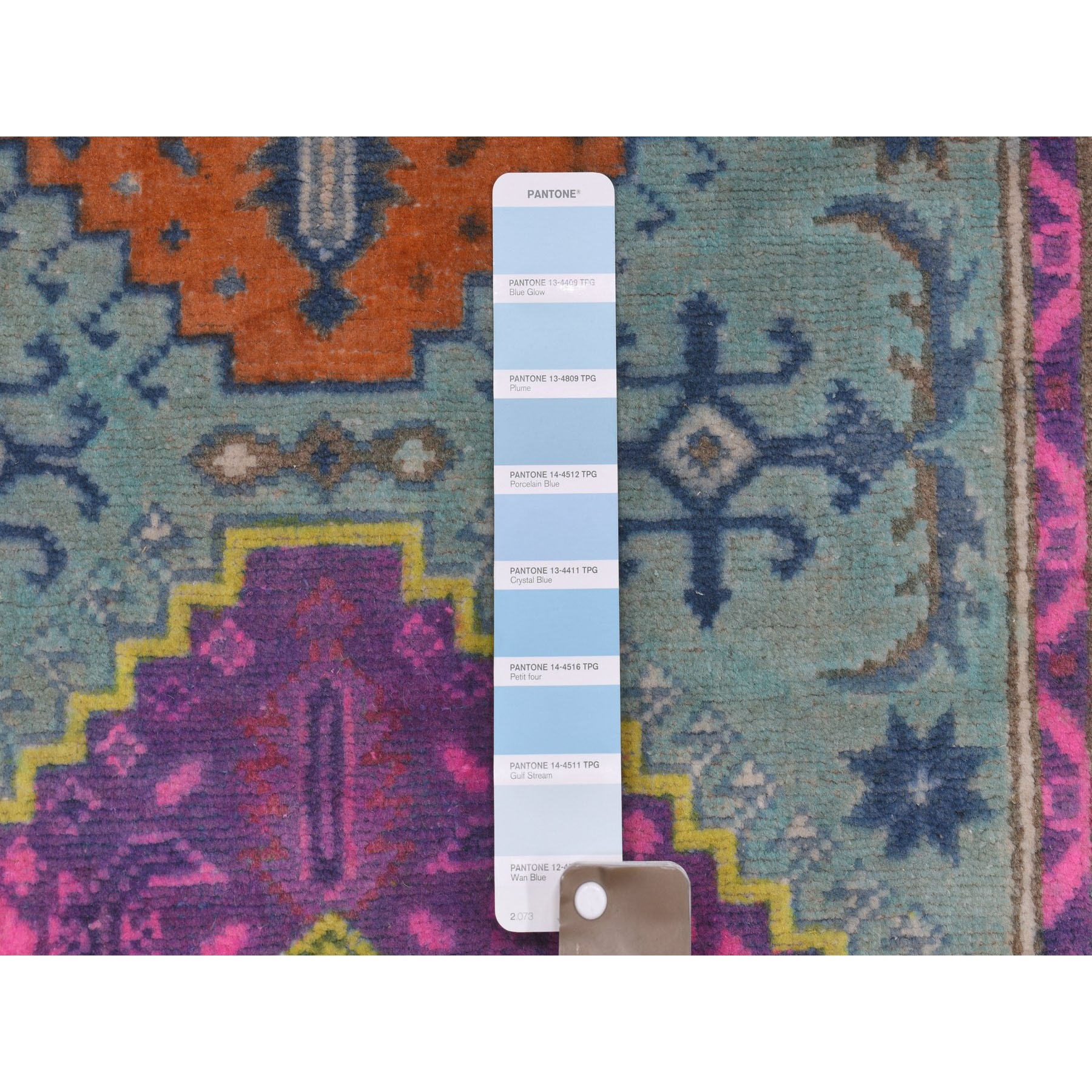 2-8 x8- Colorful Blue Fusion Kazak Pure Wool Runner Geometric Design Hand Knotted Oriental Rug 
