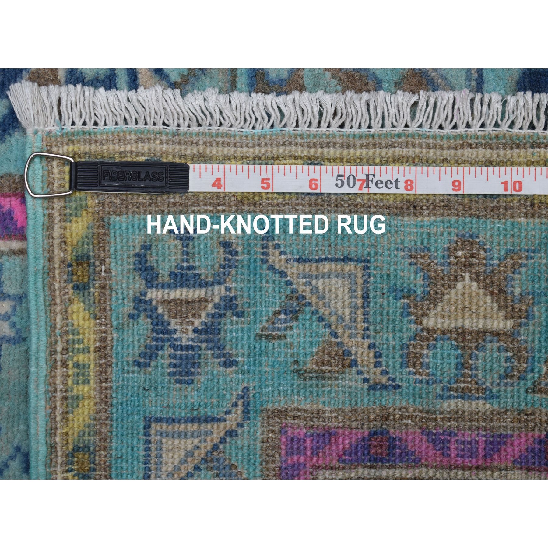 2-8 x8- Colorful Blue Fusion Kazak Pure Wool Runner Geometric Design Hand Knotted Oriental Rug 