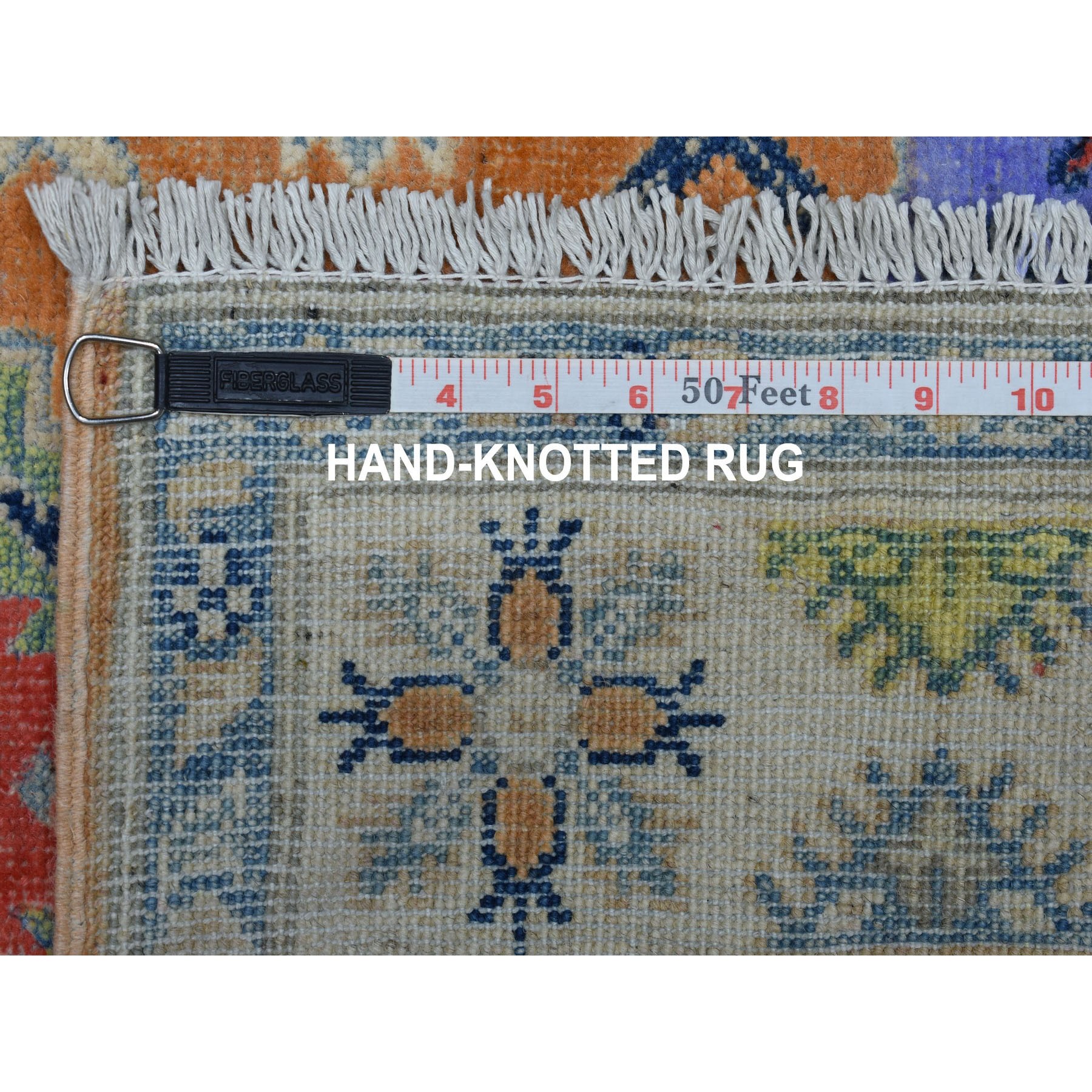 4-x5-4  Colorful OrangeFusion Kazak Pure Wool Geometric Design Hand Knotted Oriental Rug 