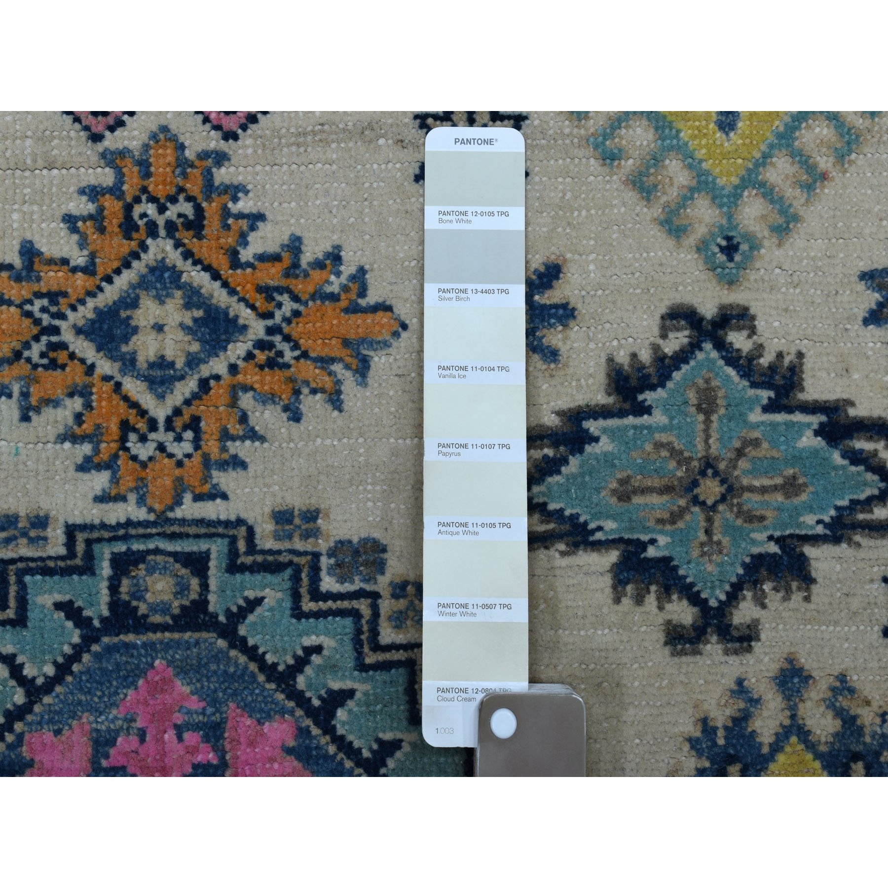 4-x5-6  Colorful Ivory Fusion Kazak Pure Wool Geometric Design Hand Knotted Oriental Rug 