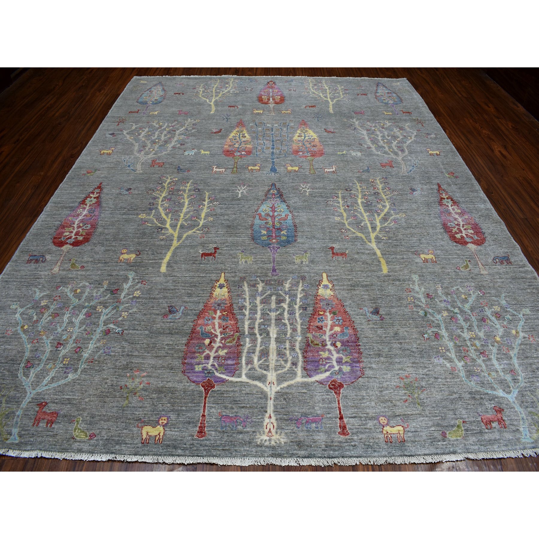 9-2 x11-8  Folk Art Willow And Cypress Tree Design Peshawar With Pop Of Color Hand Knotted Oriental Rug 
