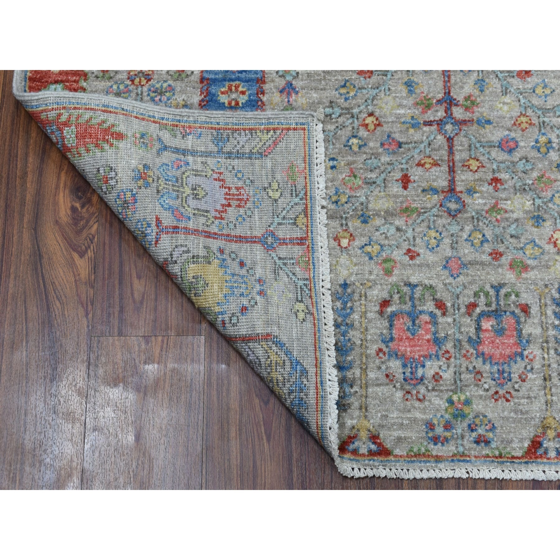 4-x5-8  Gray With Pop Of Color Willow And Cypress Tree Design Hand Knotted Oriental Rug 