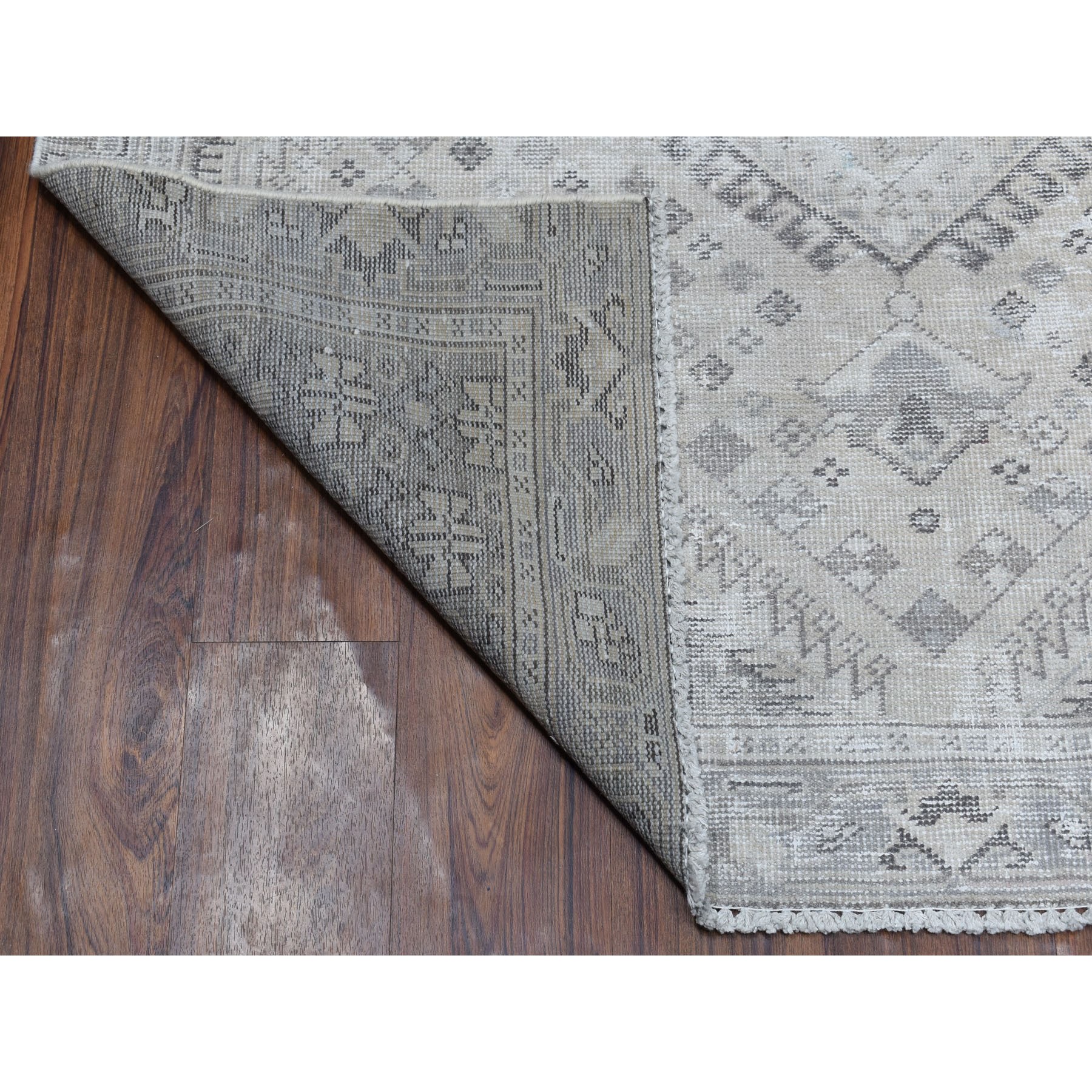 4-6 x9-8  Vintage And Worn Down Distressed Colors Wide Runner Persian Qashqai Hand Knotted Bohemian Rug 
