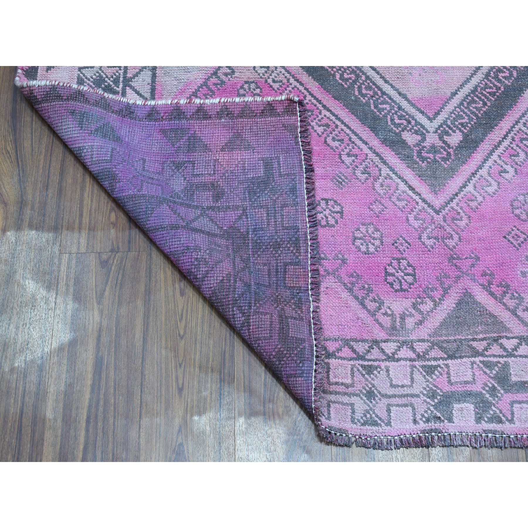 5-x8-9  Pink Vintage And Worn Down Overdyed Persian Shiraz Hand Knotted Bohemian Rug 