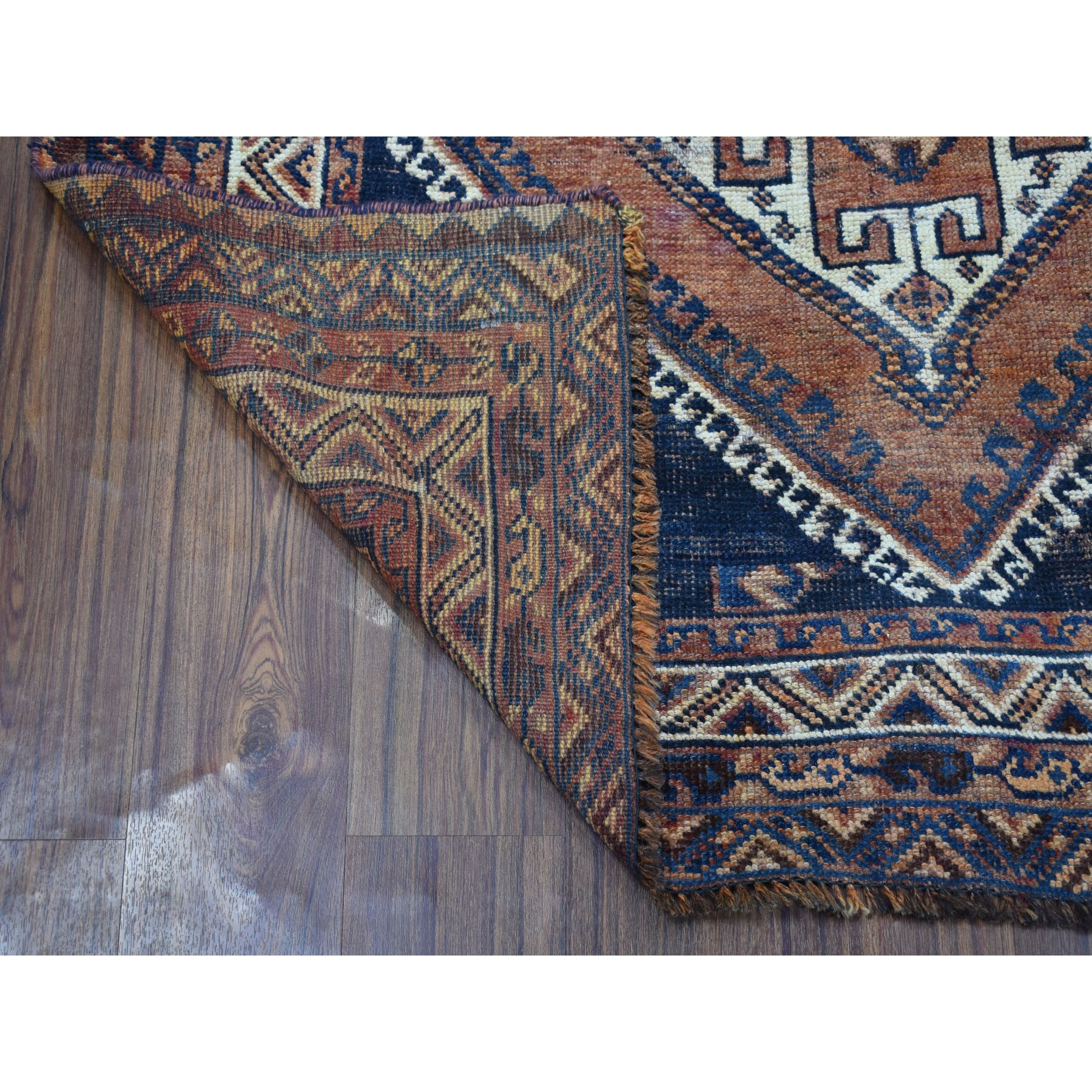 4-7 x8-5  Vintage And Worn Down Persian Qashqai Hand Knotted Bohemian Rug 