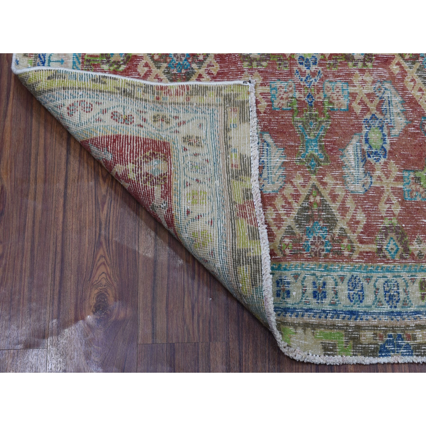 4-2 x6-6  Vintage And Worn Down Persian Qashqai Hand Knotted Bohemian Rug 