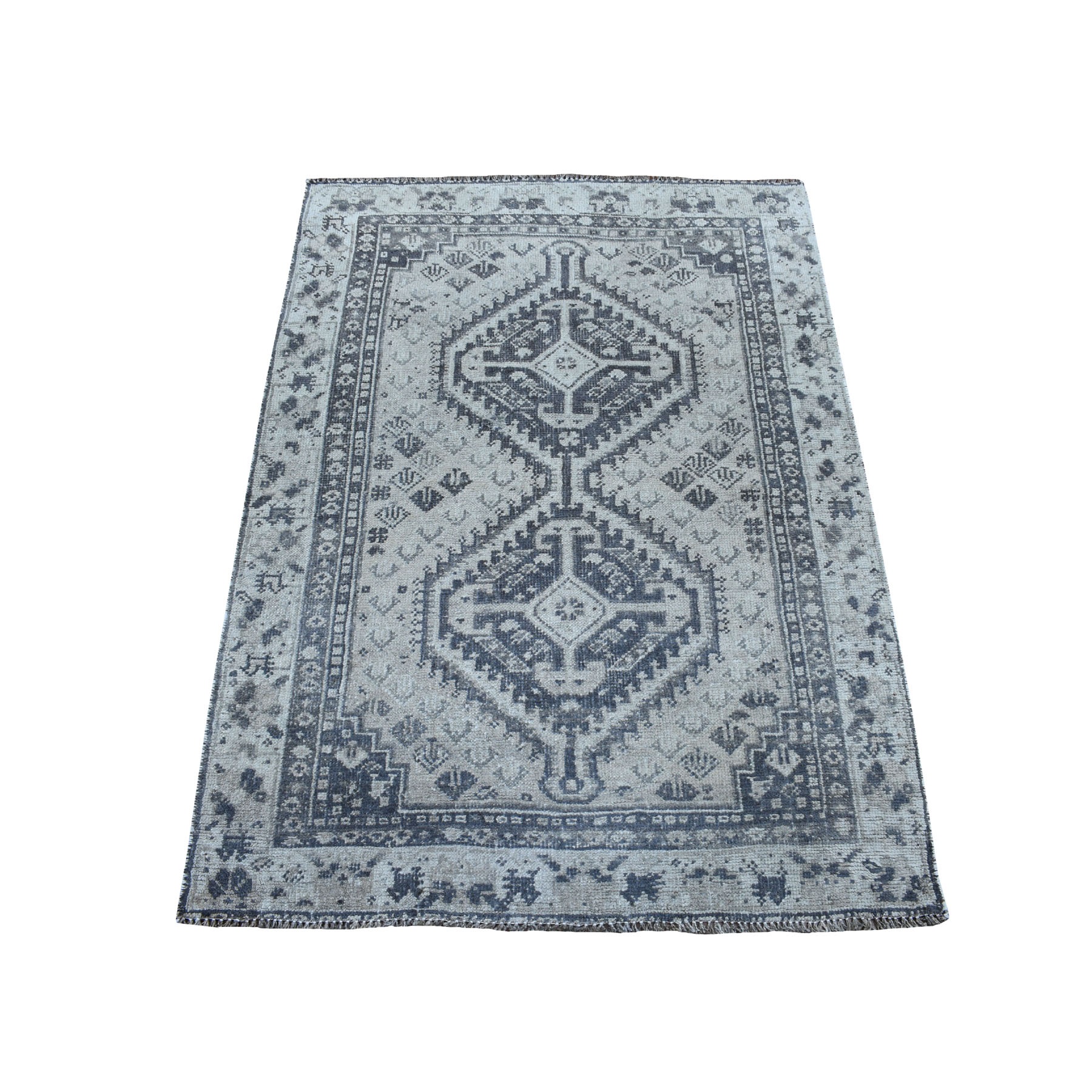 3'4"X4'8"  Vintage And Worn Down Distressed Colors Persian Qashqai Hand Knotted Bohemian Rug moaed08c