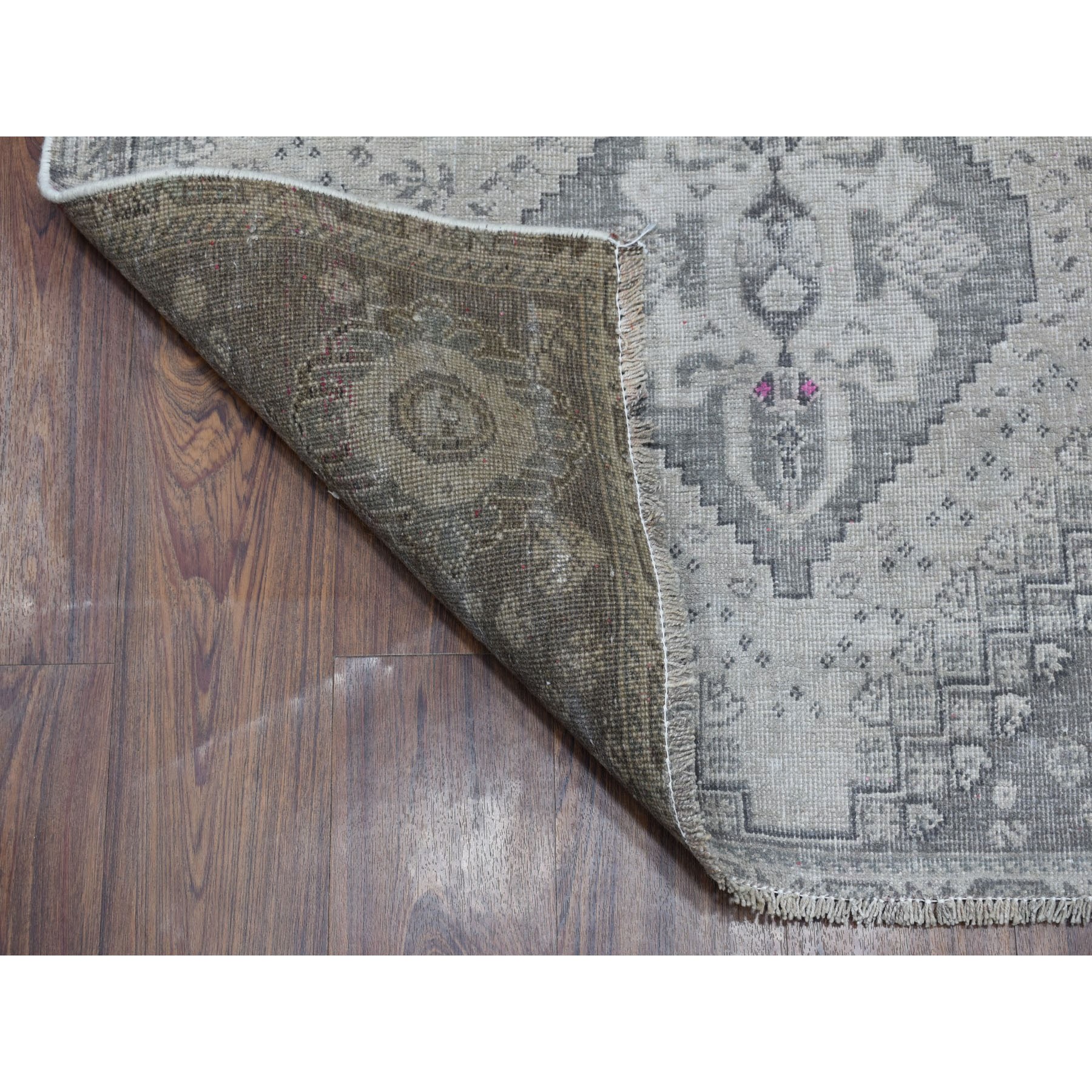 3-8 x9- Vintage And Worn Down Distressed Colors Persian Qashqai Wide Runner Hand Knotted Bohemian Rug 