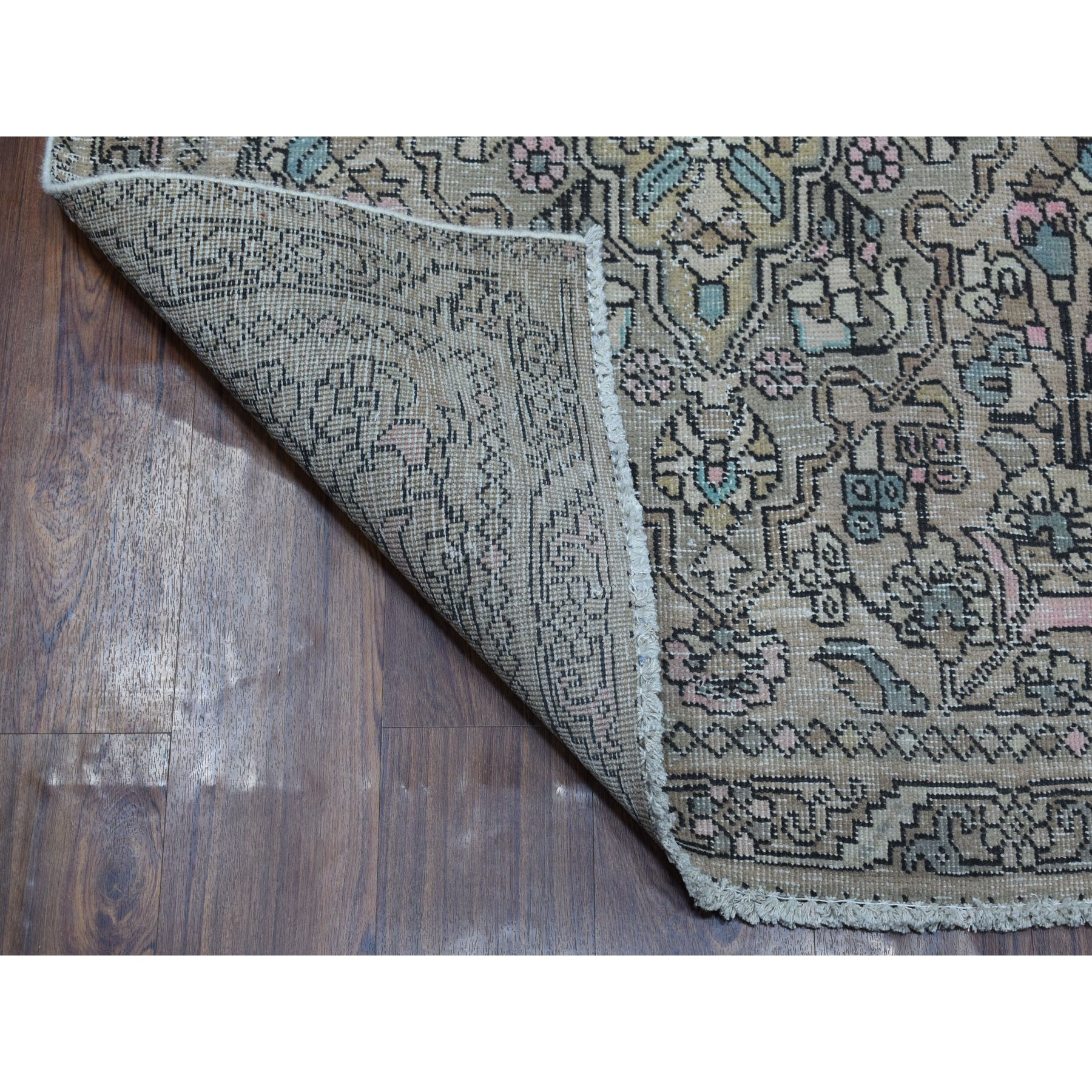3-7 x13-10  Vintage And Worn Down Distressed Colors Persian Shiraz Wide Runner Hand Knotted Bohemian Rug 