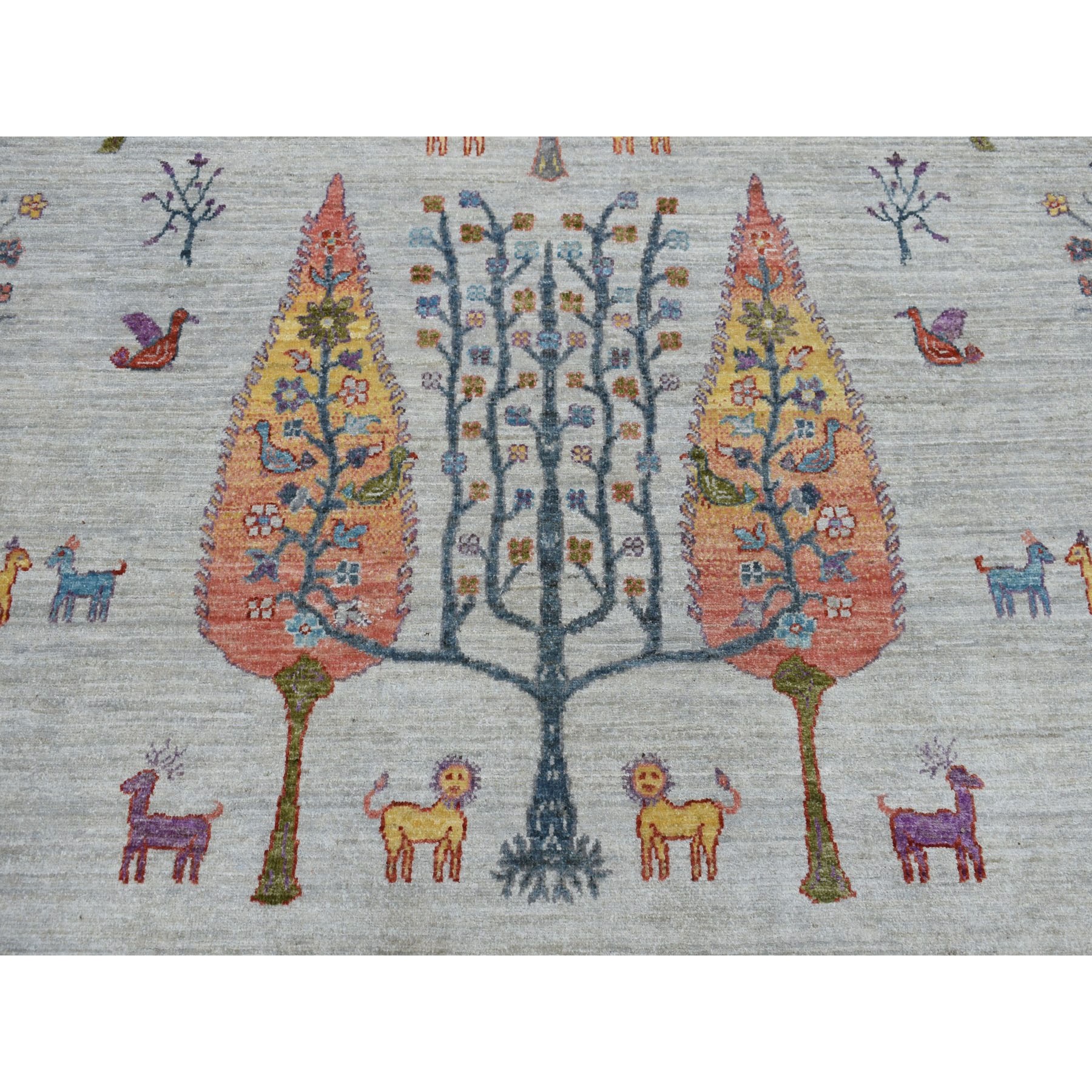 9-9 x13-7  Folk Art Willow And Cypress Tree Design Peshawar With Pop Of Color Hand Knotted Oriental Rug 
