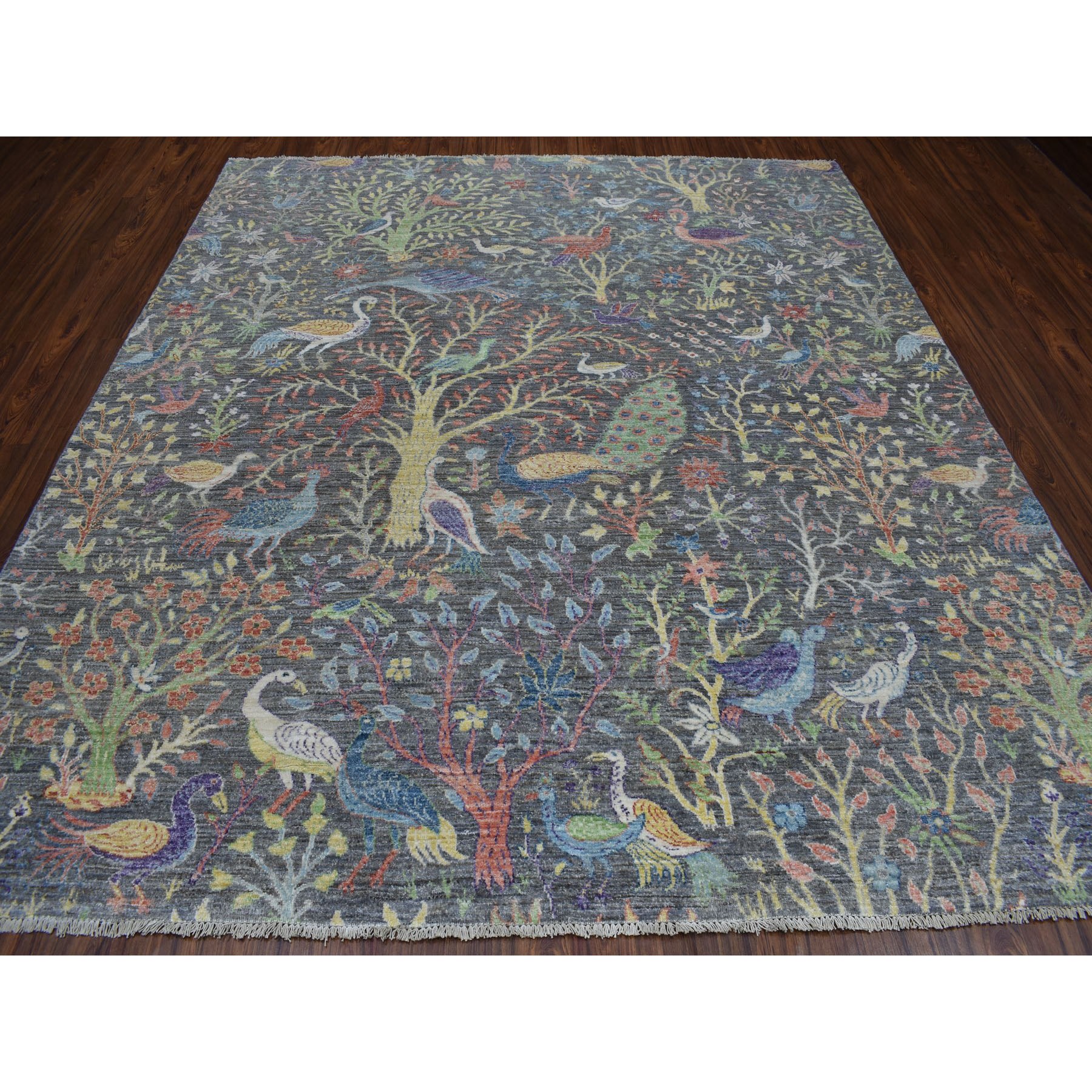 8-1 x9-2  Grey Birds of Paradise Peshawar Pure Wool Hand Knotted Oriental Rug 