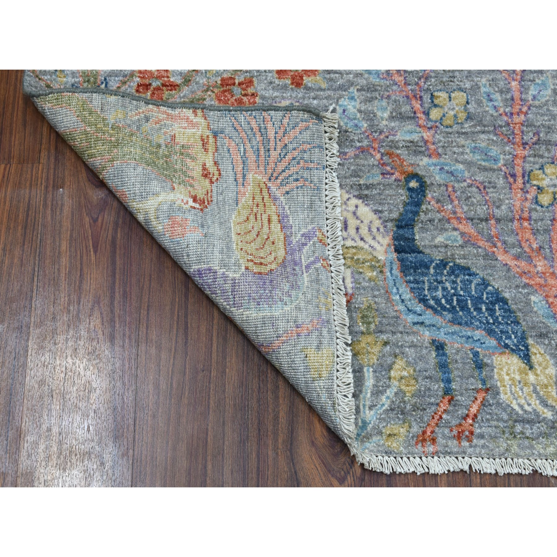 4-x6- Gray Birds of Paradise Peshawar Pure Wool Hand Knotted Oriental Rug 