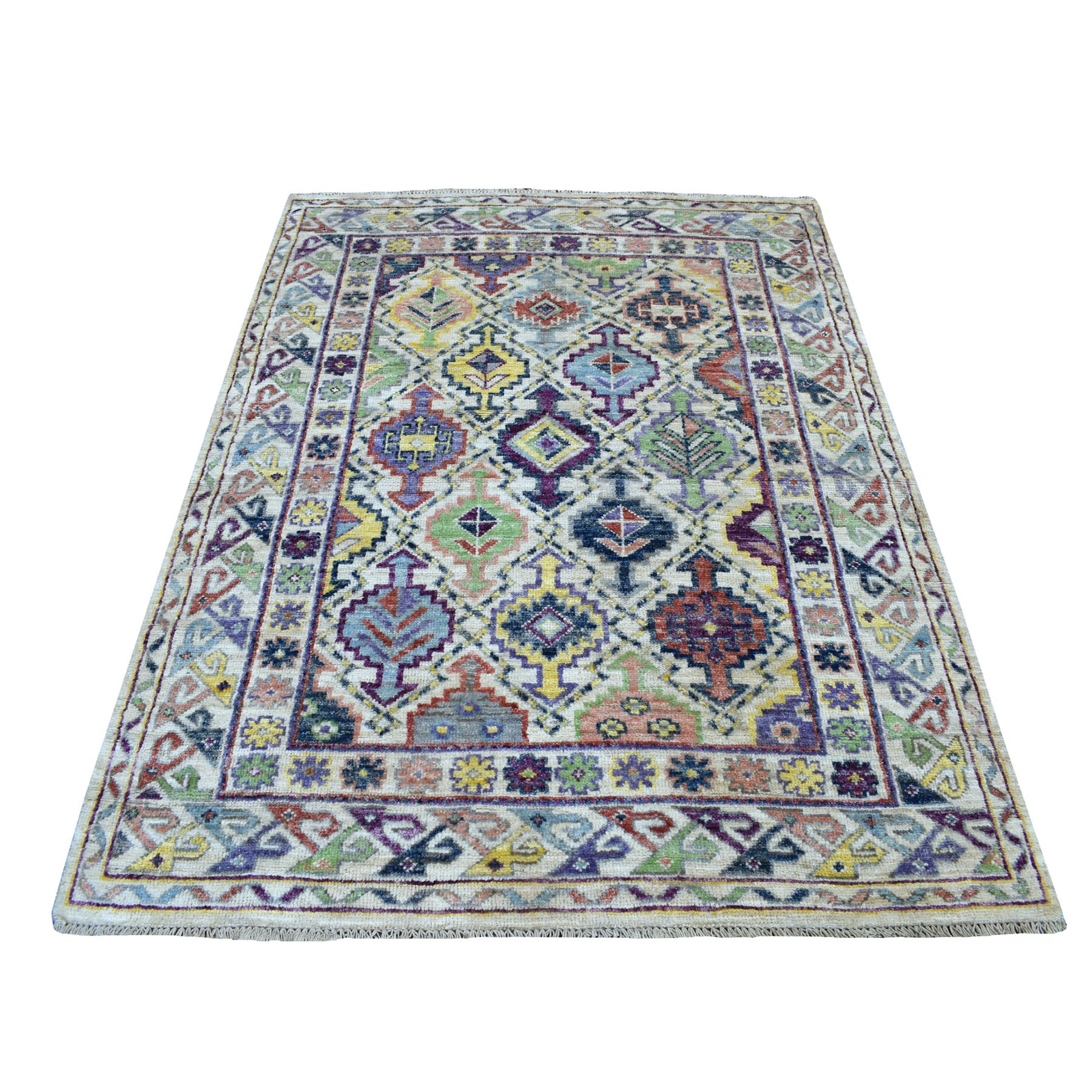 5'X6'7" Ivory Tribal Design Colorful Afghan Baluch Hand Knotted Pure Wool Oriental Rug moaedad6