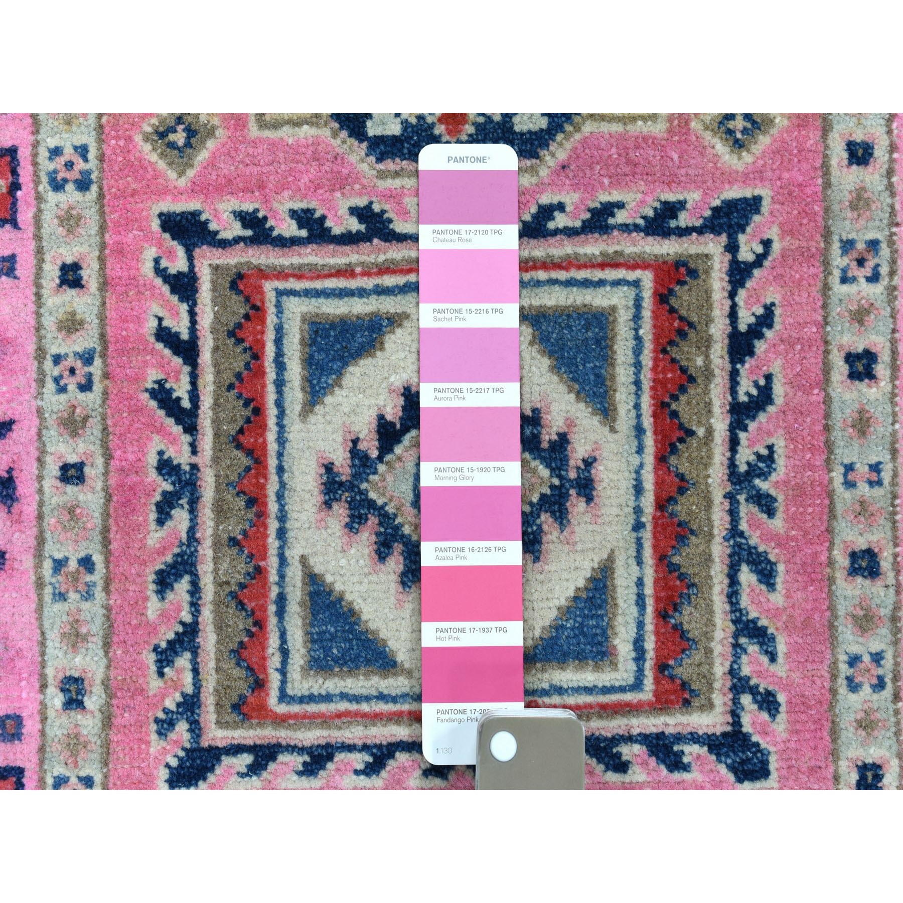 2-1 x2-10  Colorful Pink Fusion Kazak Pure Wool Geometric Design Hand Knotted Oriental Rug 