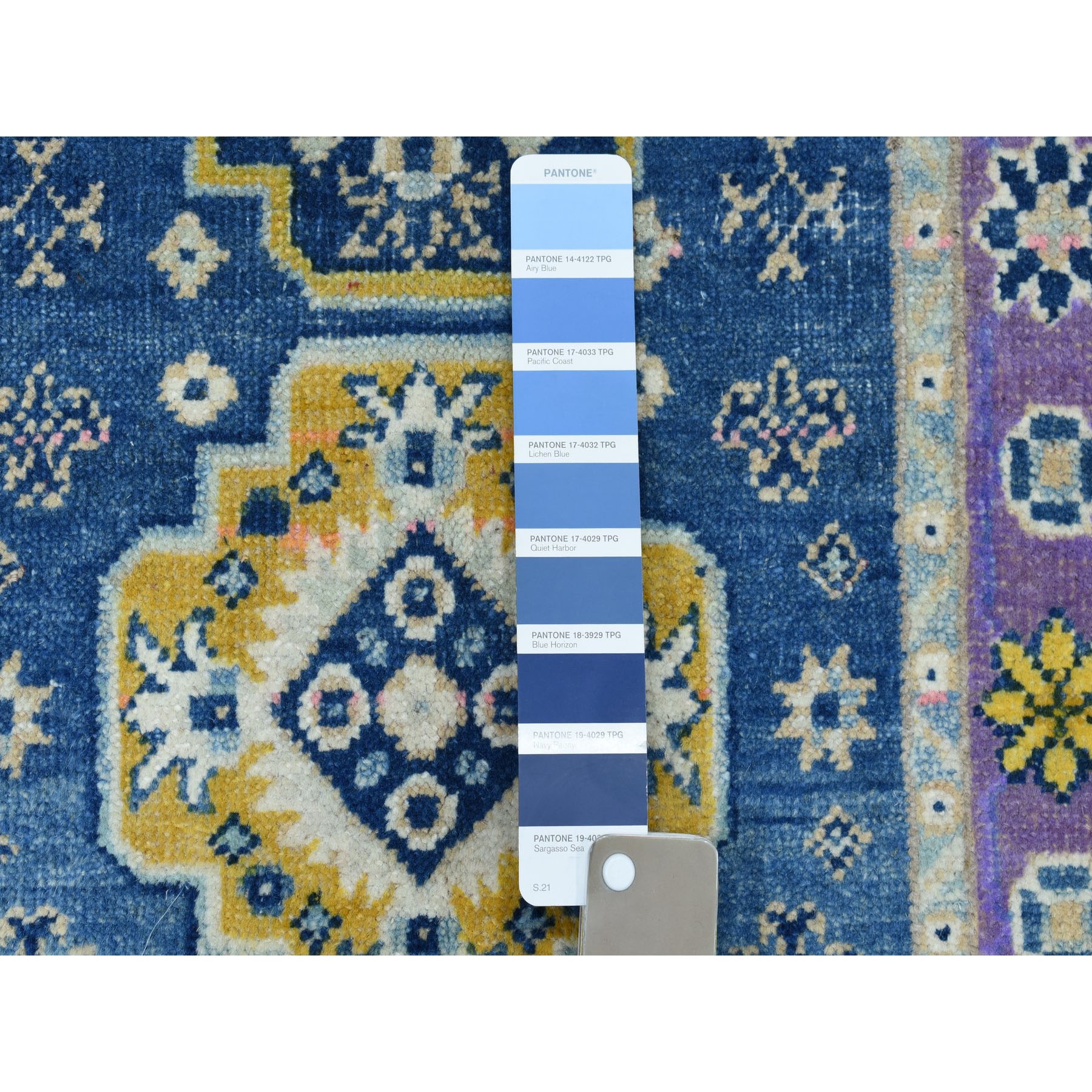 2-x3- Colorful Blue Fusion Kazak Pure Wool Geometric Design Hand Knotted Oriental Rug 