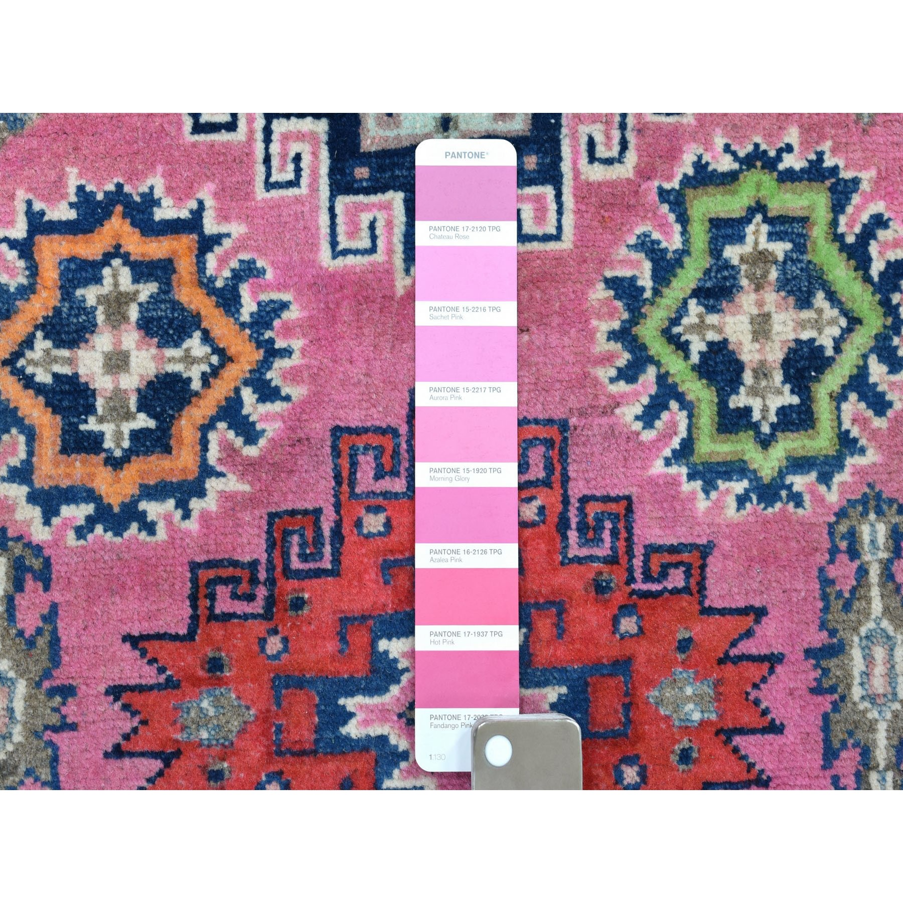 2-7 x7-9  Colorful Pink Fusion Kazak Pure Wool Geometric Design Runner Hand Knotted Oriental Rug 
