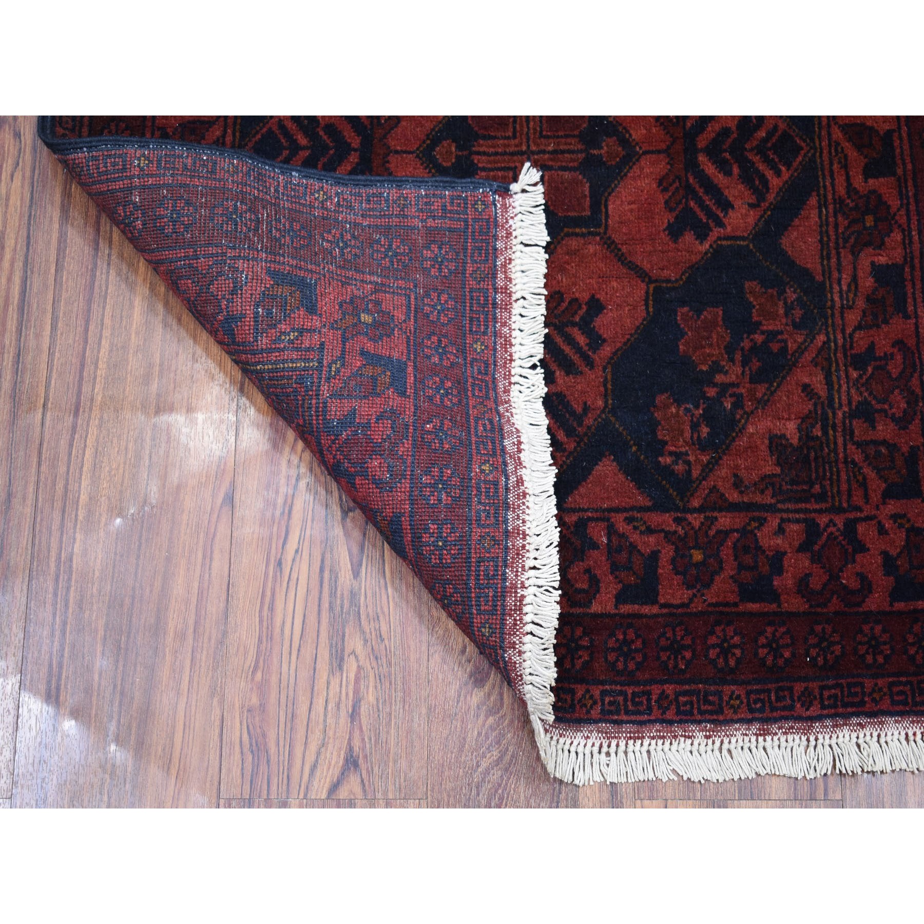2-7 x6-4  Deep and Saturated Red Tribal Afghan Andkhoy Runner Pure Wool Hand Knotted Oriental Rug 