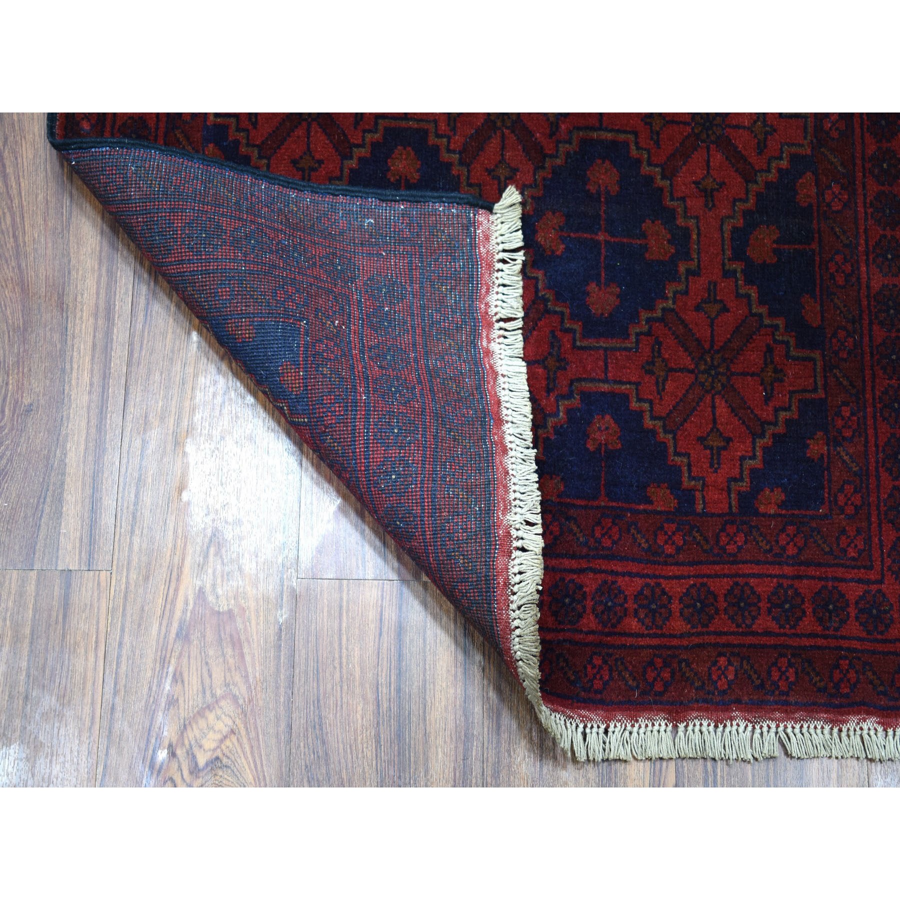 2-8 x3-9  Deep and Saturated Red Geometric Afghan Andkhoy Pure Wool Hand Knotted Oriental Rug 