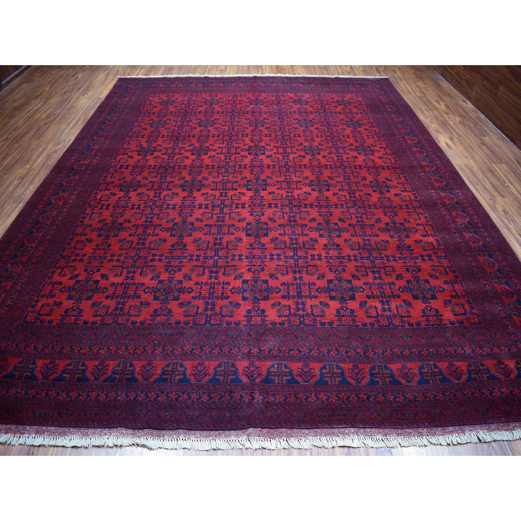 10-x12-7  Vintage Look Red Geometric Design Afghan Andkhoy Pure Wool Hand-Knotted Oriental Rug 