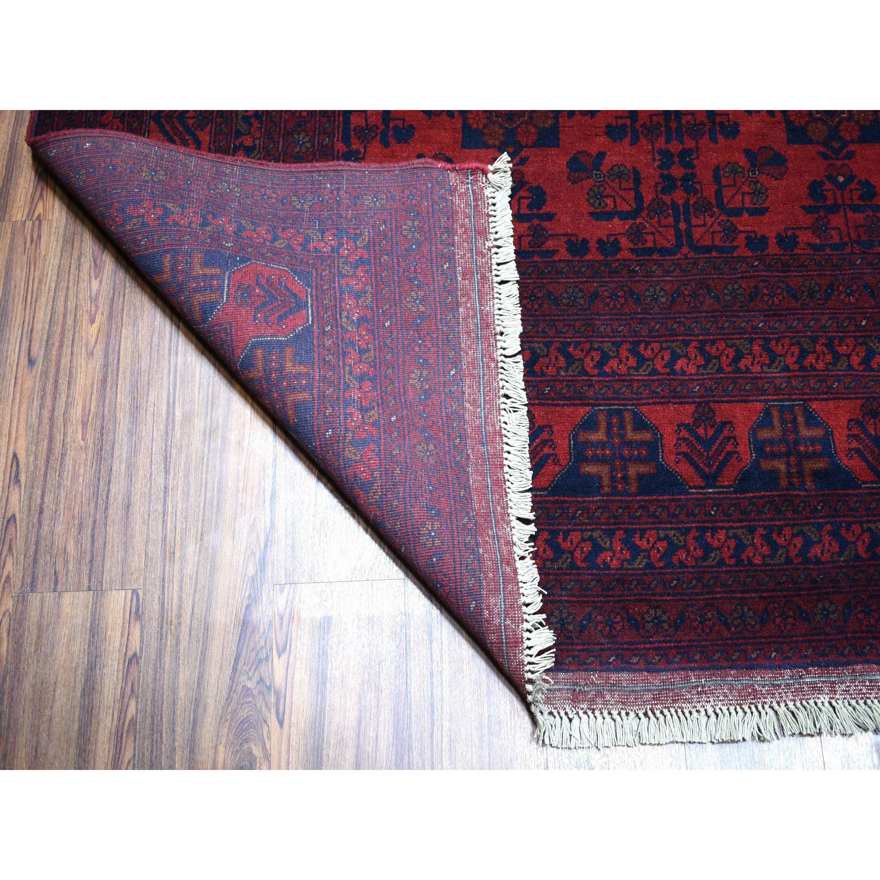 10-x12-7  Vintage Look Red Geometric Design Afghan Andkhoy Pure Wool Hand-Knotted Oriental Rug 