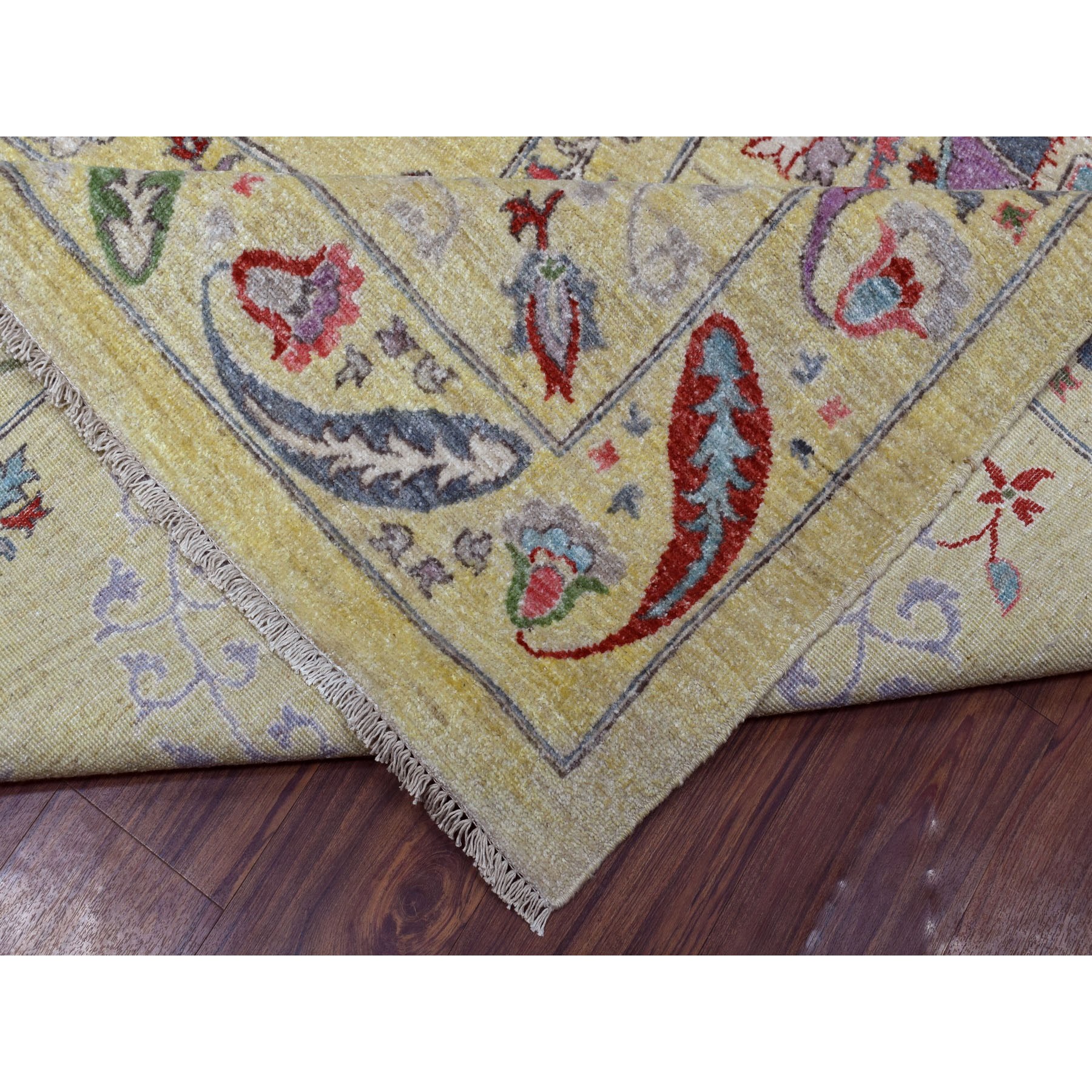 10-2 x13-10  Yellow Peshawar With Suzani Uzbek Design Hand Knotted Oriental Rug 