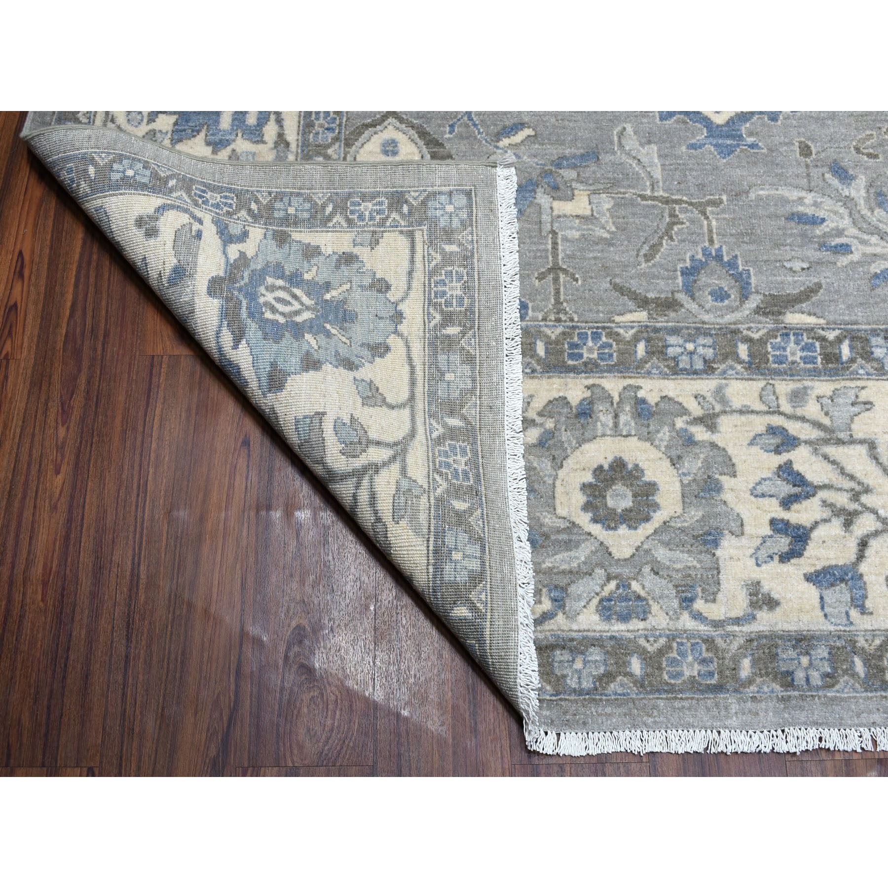9-1 x12- Gray Peshawar With Ziegler Mahal Design Silver Wash Hand Knotted Oriental Rug 