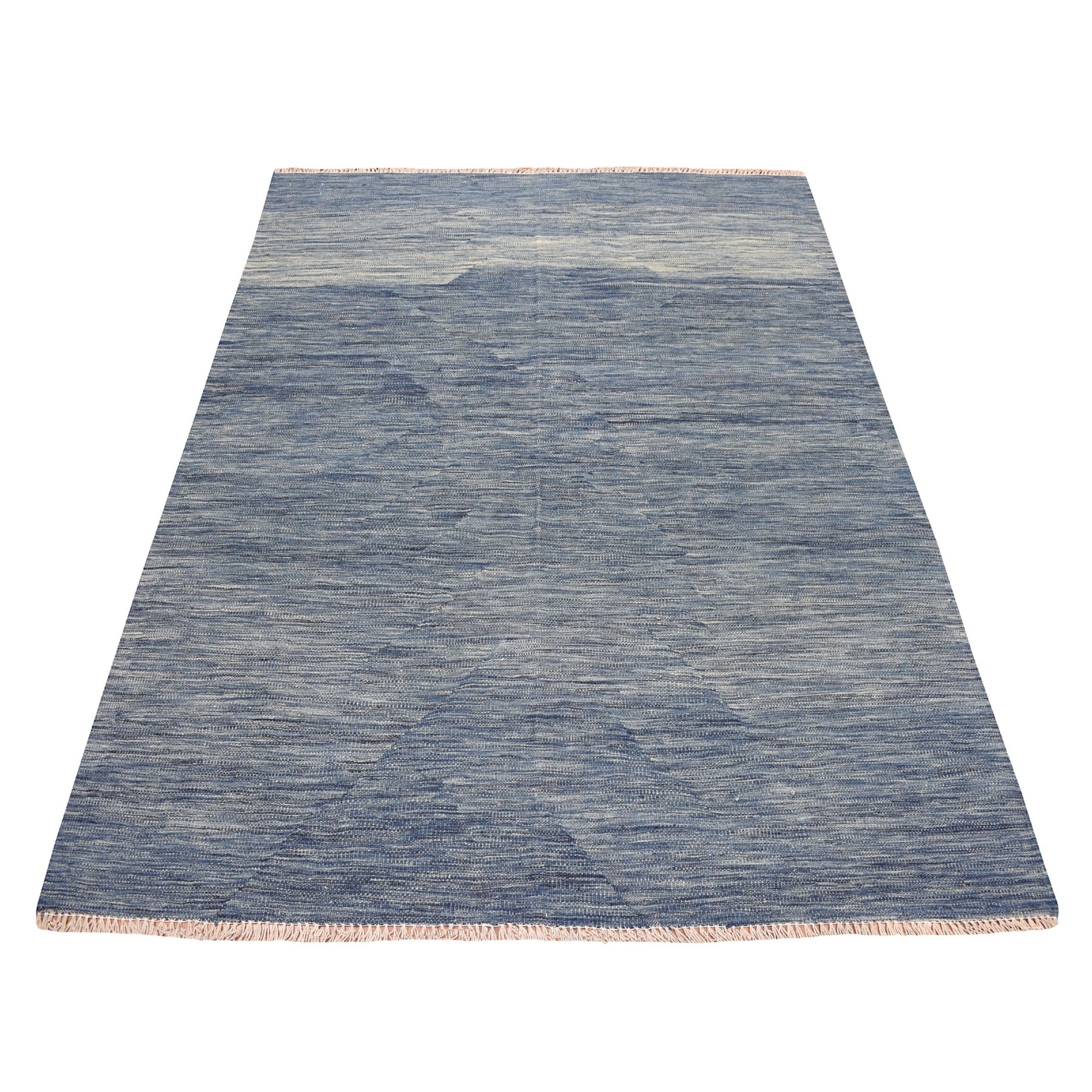 4-10 x6-7  Blue Shades Reversible Kilim Pure Wool Hand Woven Oriental Rug 