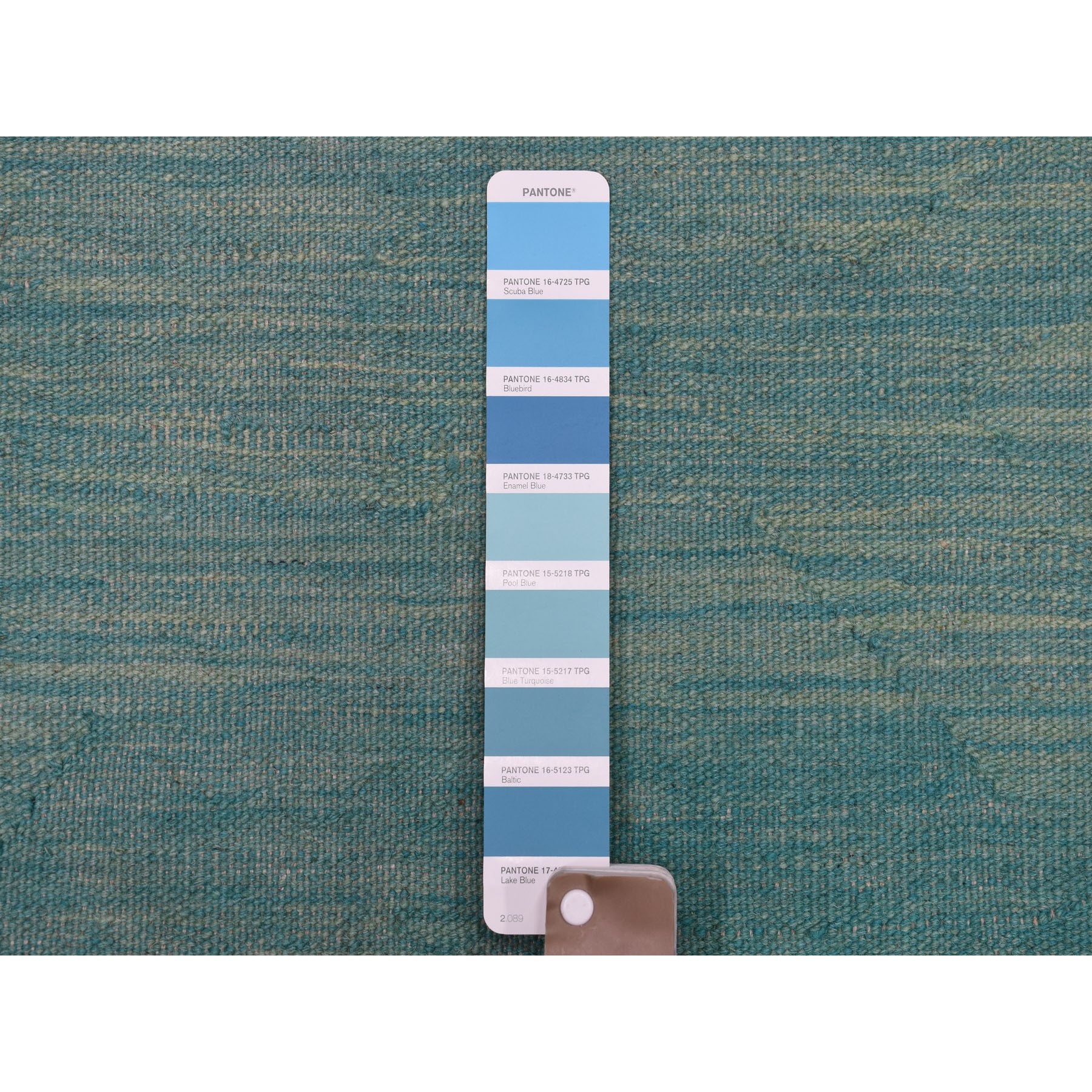 4-x5-8  Aquamarine Shades Flat Weave Kilim Pure Wool Hand Woven Oriental Rug 